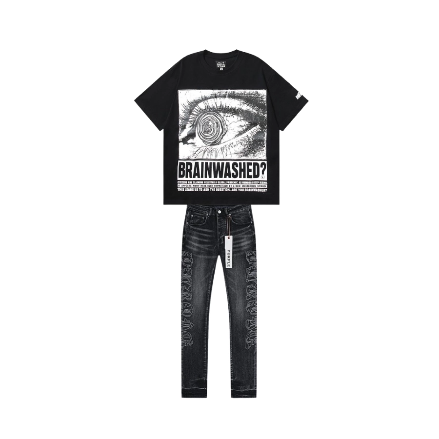 Hellstar T-shirt 520 + Purple Brand Jeans YL#PU186