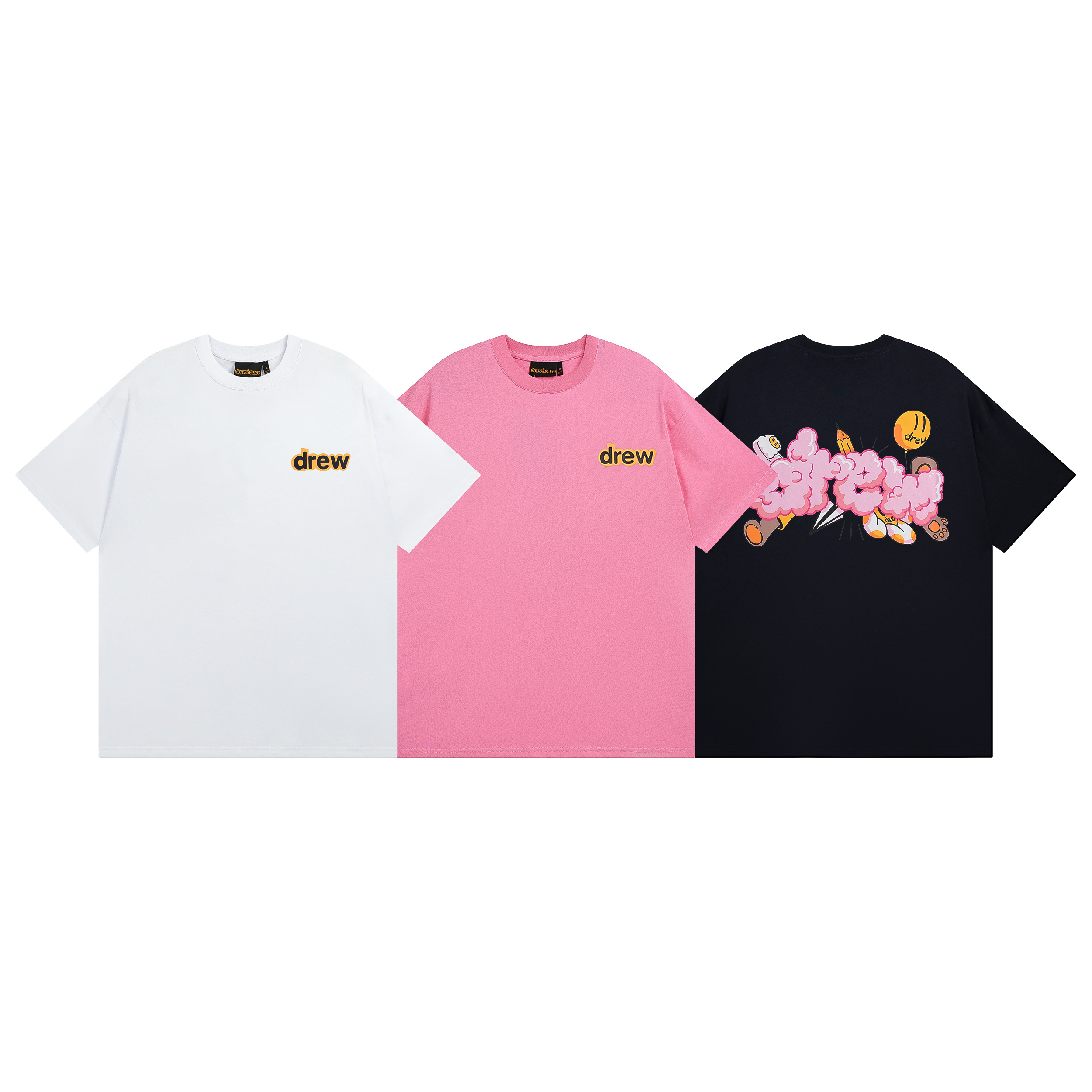 Drew House T-shirt YL#DH8017 Black/White/Pink