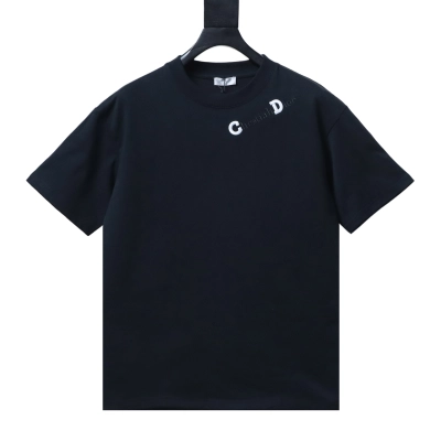 Dior 26ss CD Slogan Embroidery Logo T-shirt YL Black 01