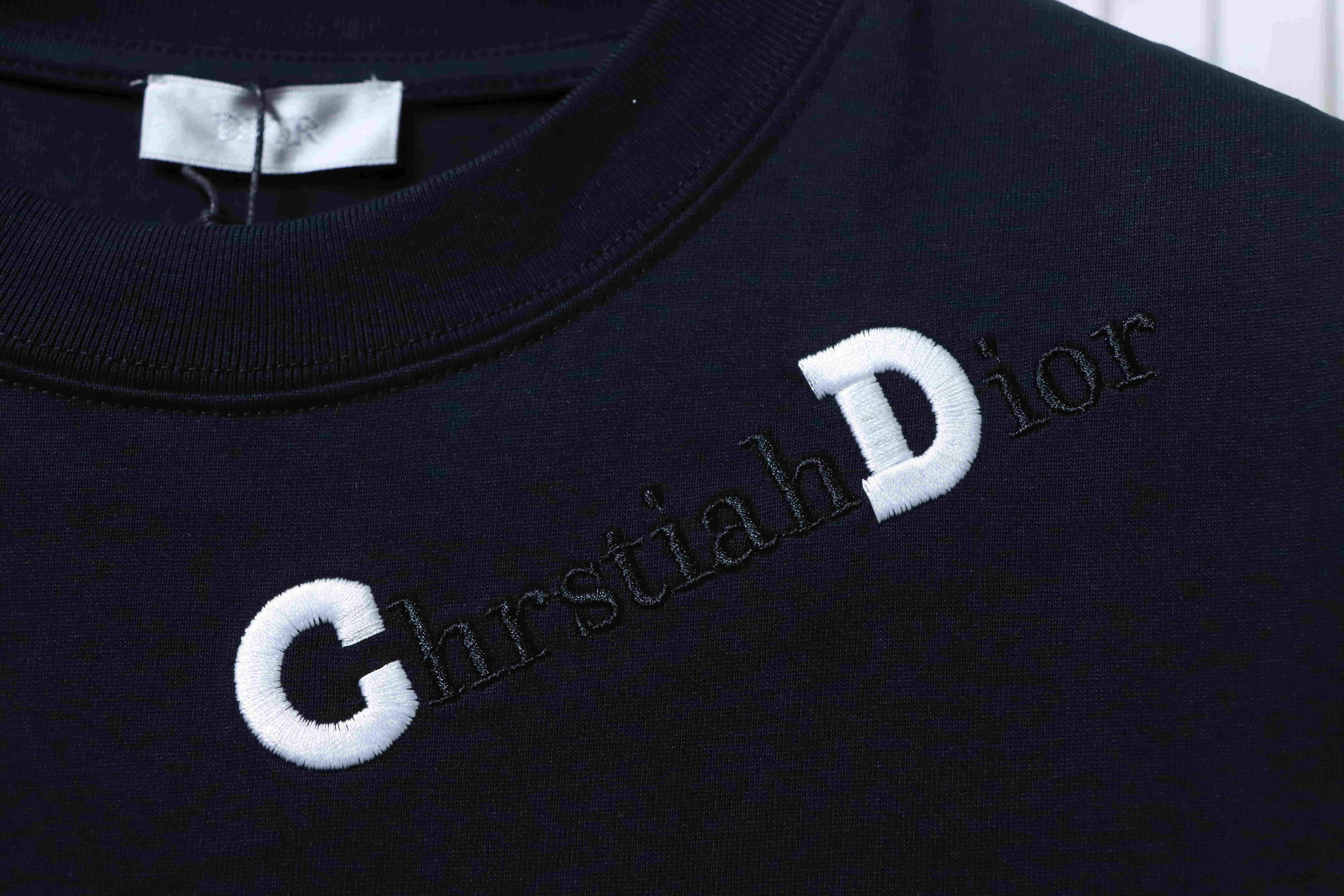 Dior 26ss CD Slogan Embroidery Logo T-shirt YL Black
