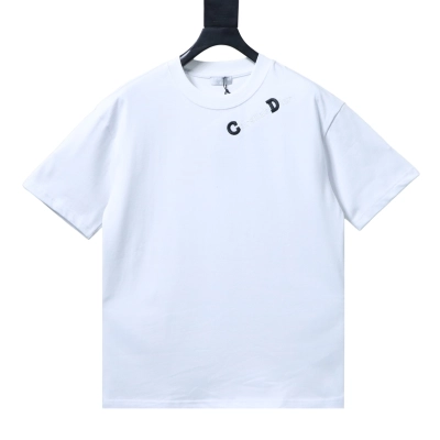 Dior 26ss CD Slogan Embroidery Logo T-shirt YL White 01