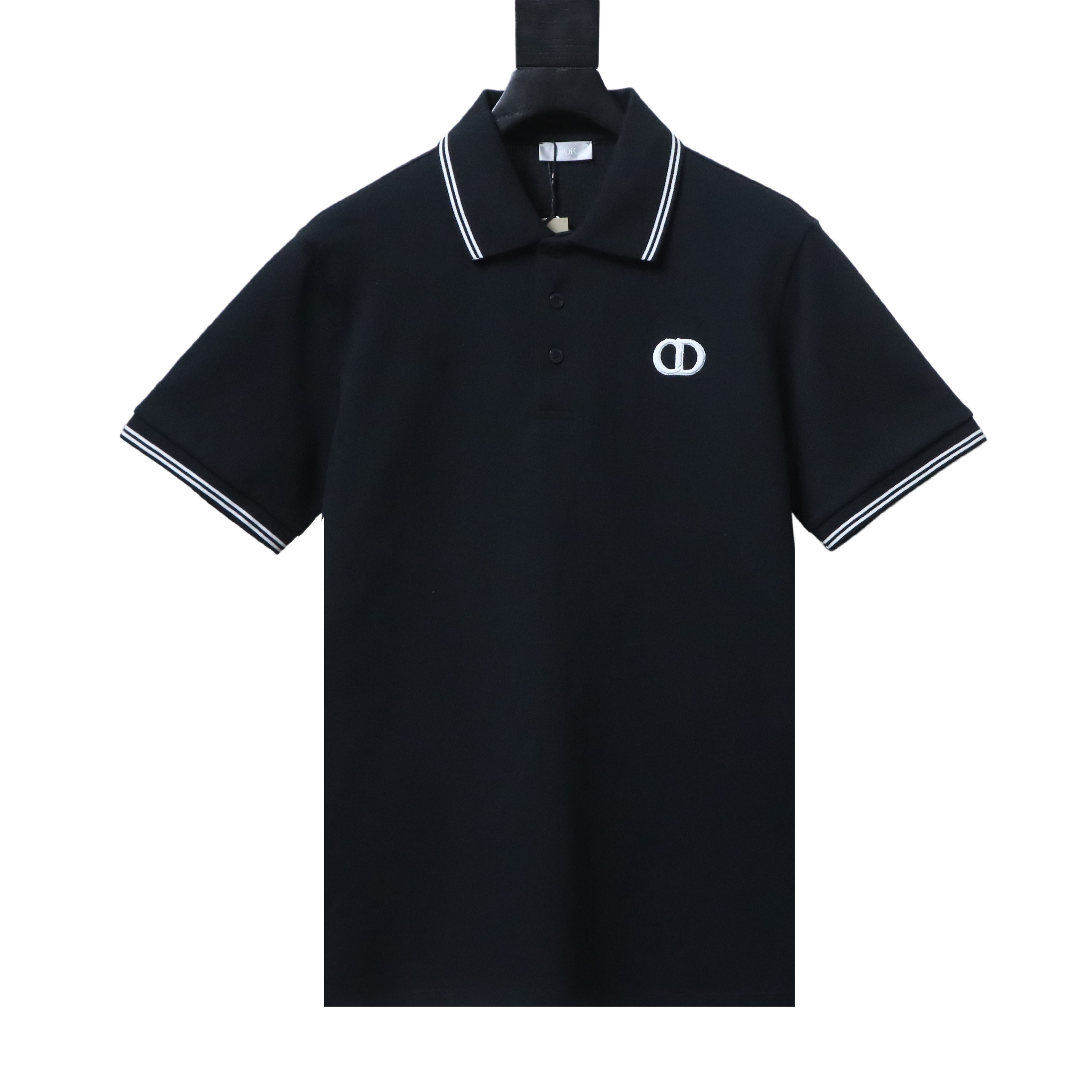 Dior 26SS Contrast Edge CD Letter Embroidered Polo T-shirt YL Black