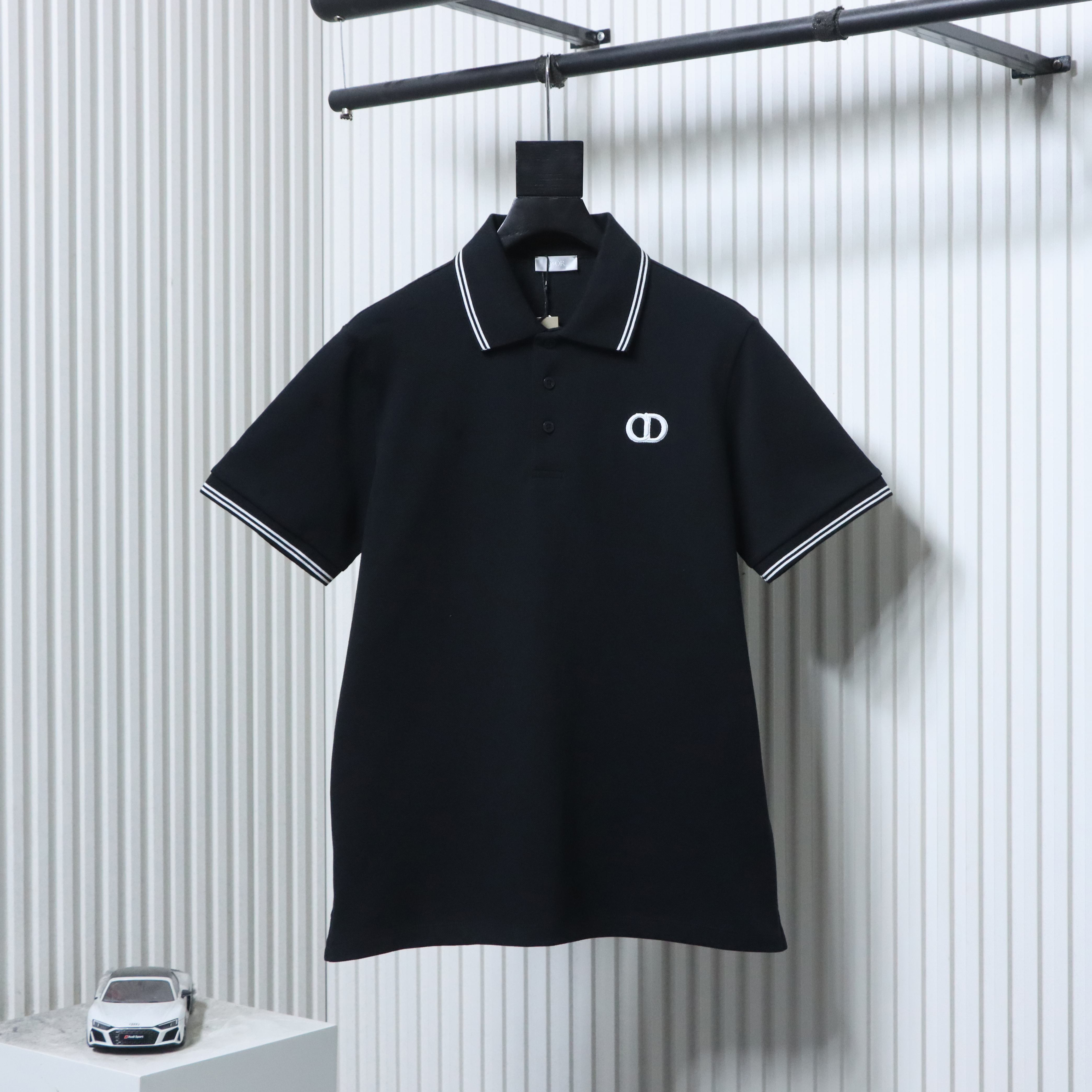 Dior 26SS Contrast Edge CD Letter Embroidered Polo T-shirt YL Black