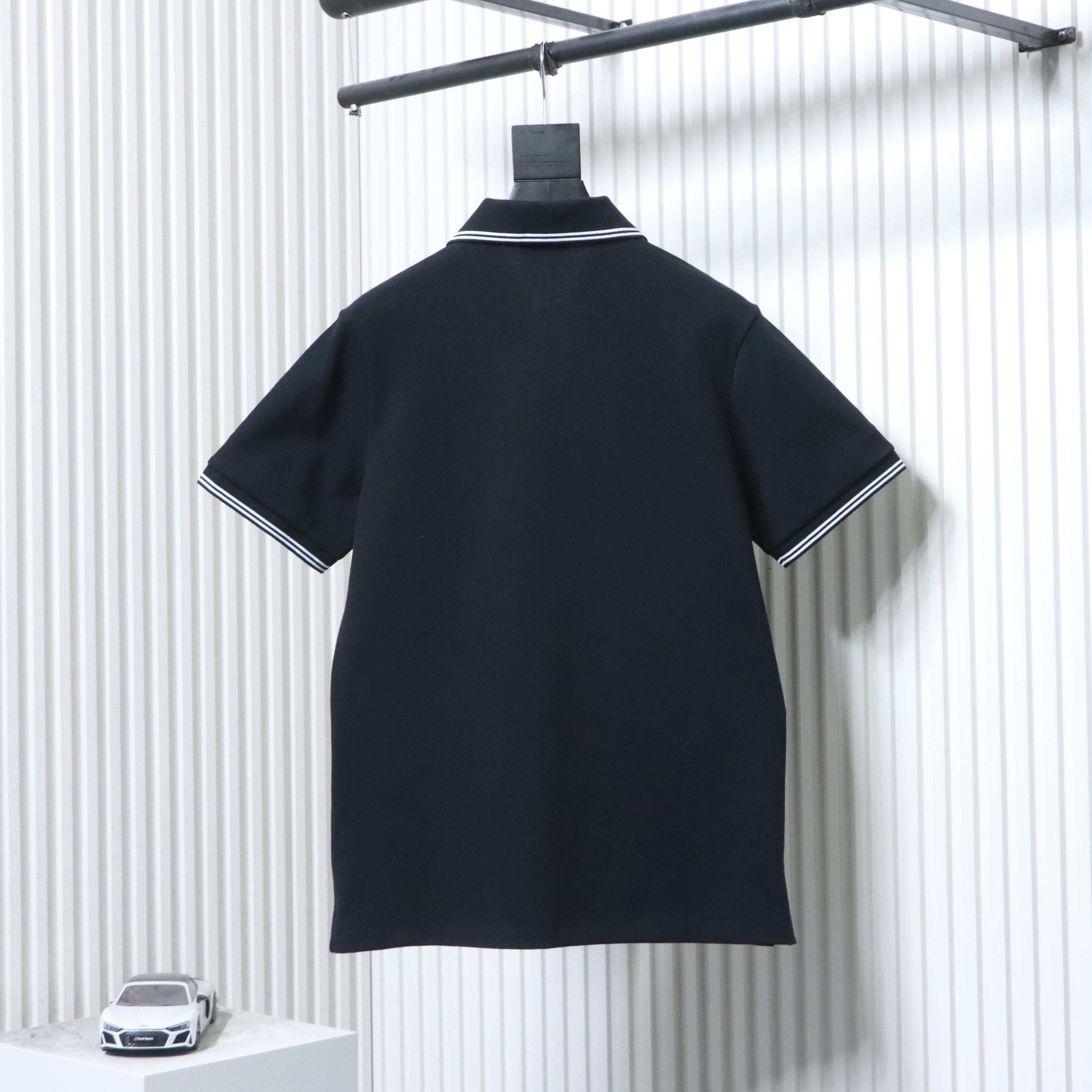 Dior 26SS Contrast Edge CD Letter Embroidered Polo T-shirt YL Black