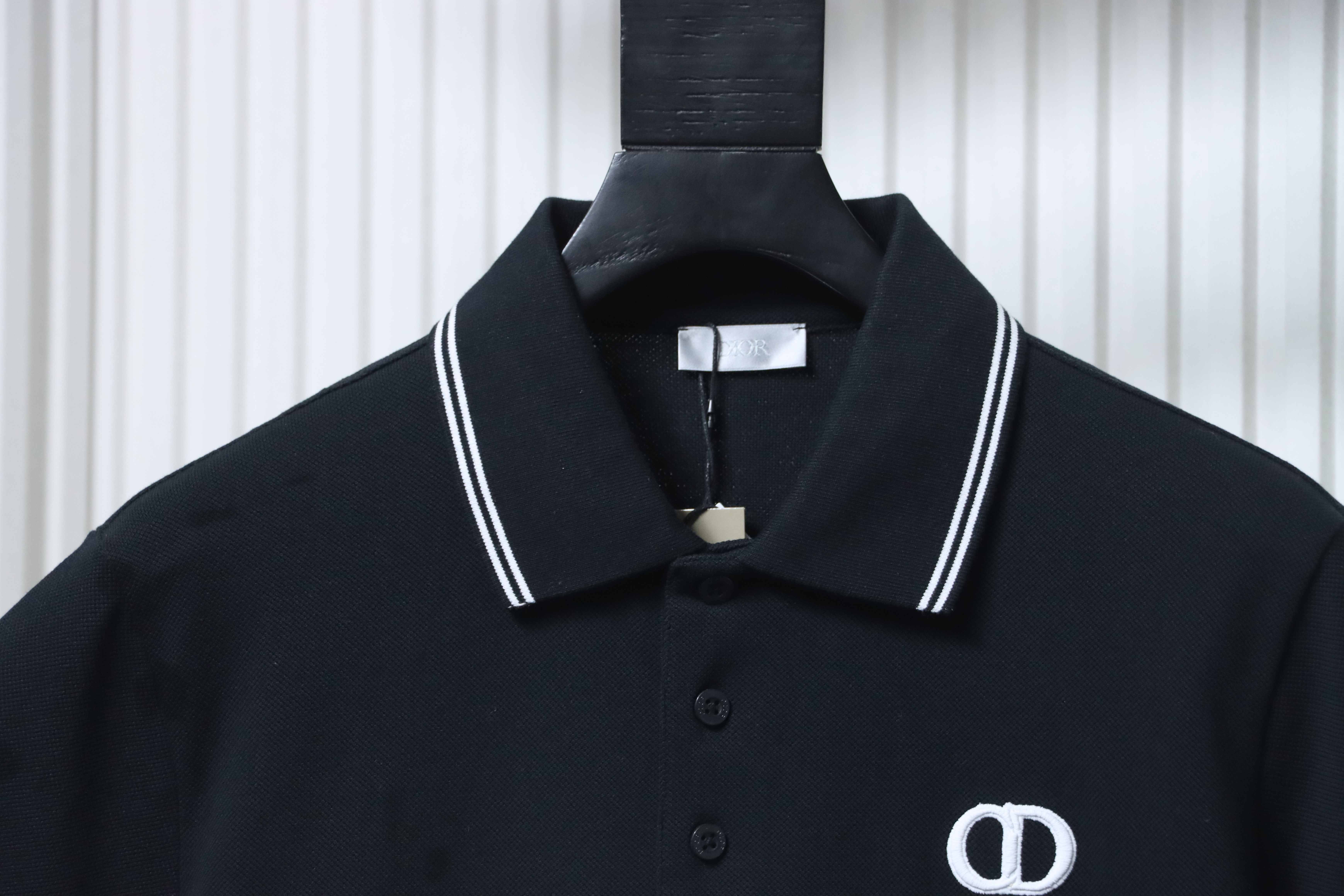 Dior 26SS Contrast Edge CD Letter Embroidered Polo T-shirt YL Black