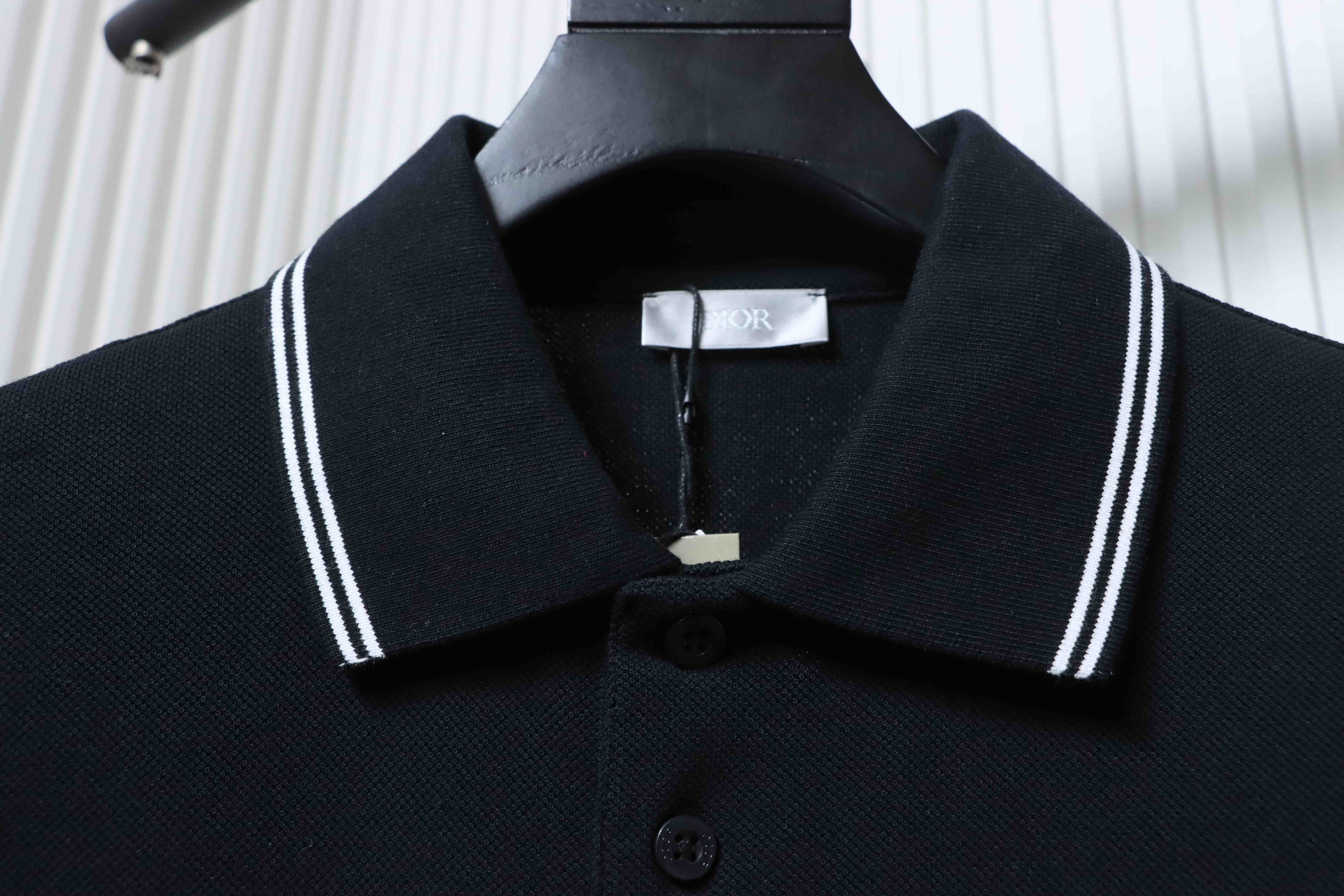 Dior 26SS Contrast Edge CD Letter Embroidered Polo T-shirt YL Black