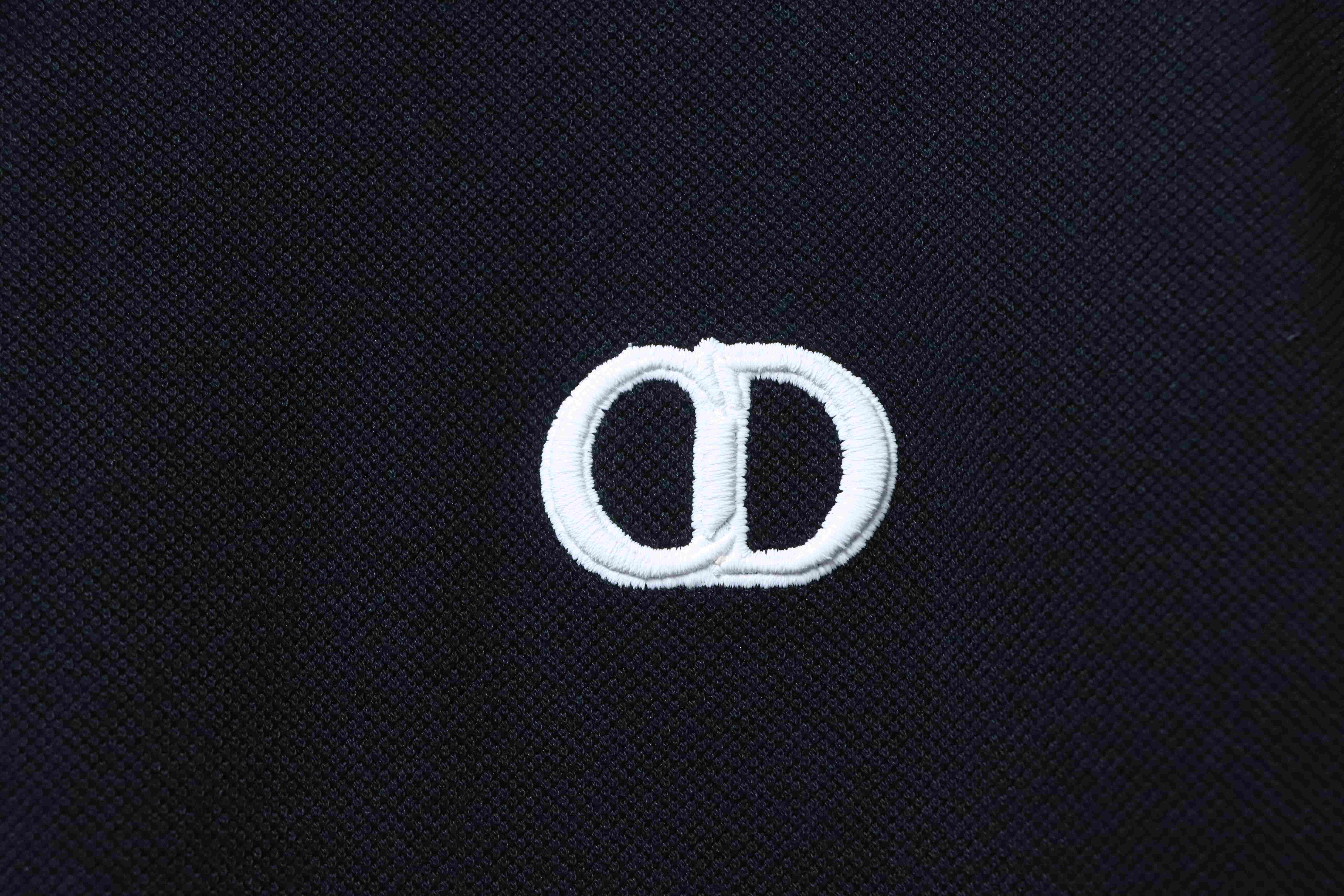 Dior 26SS Contrast Edge CD Letter Embroidered Polo T-shirt YL Black