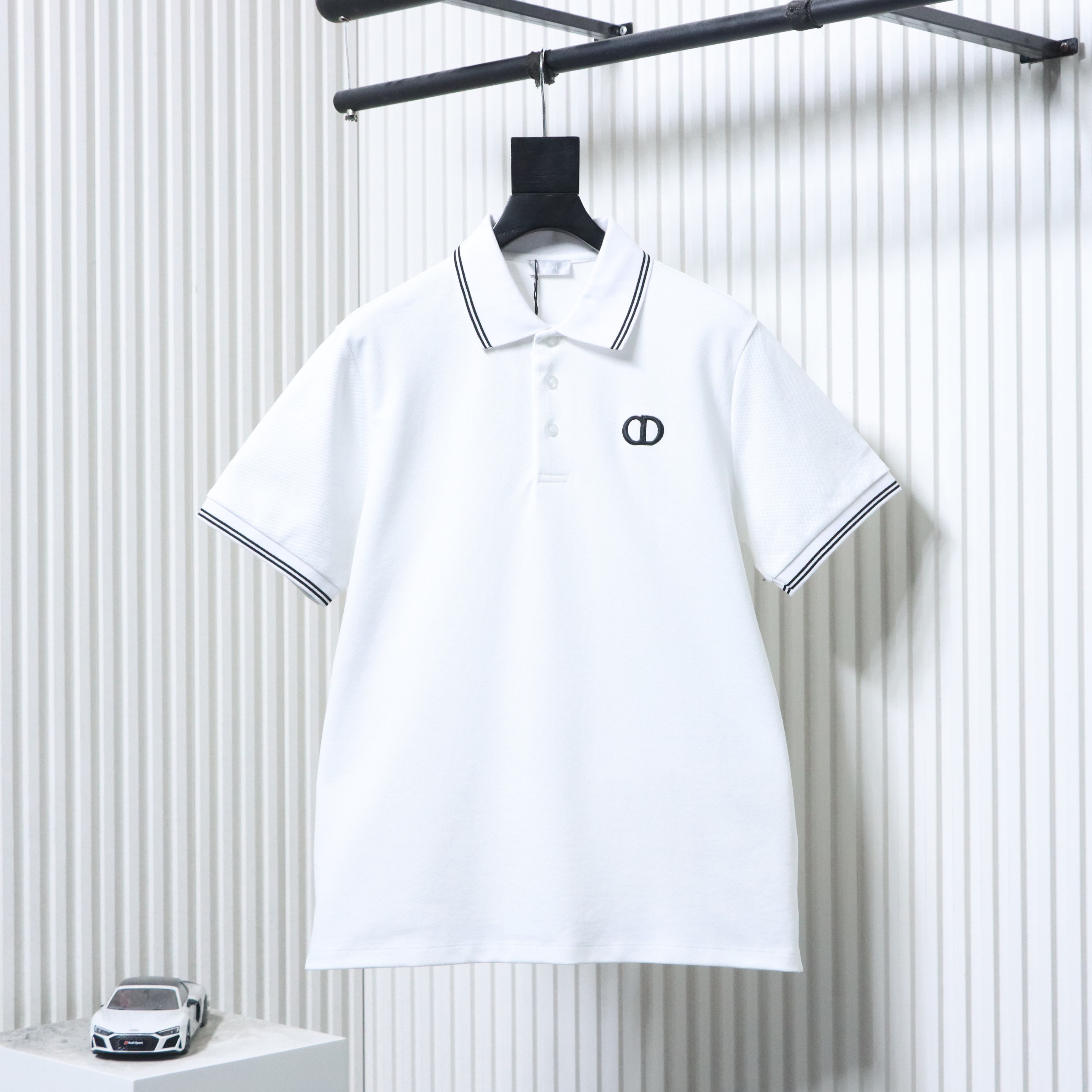 Dior 26SS Contrast Edge CD Letter Embroidered Polo T-shirt YL White