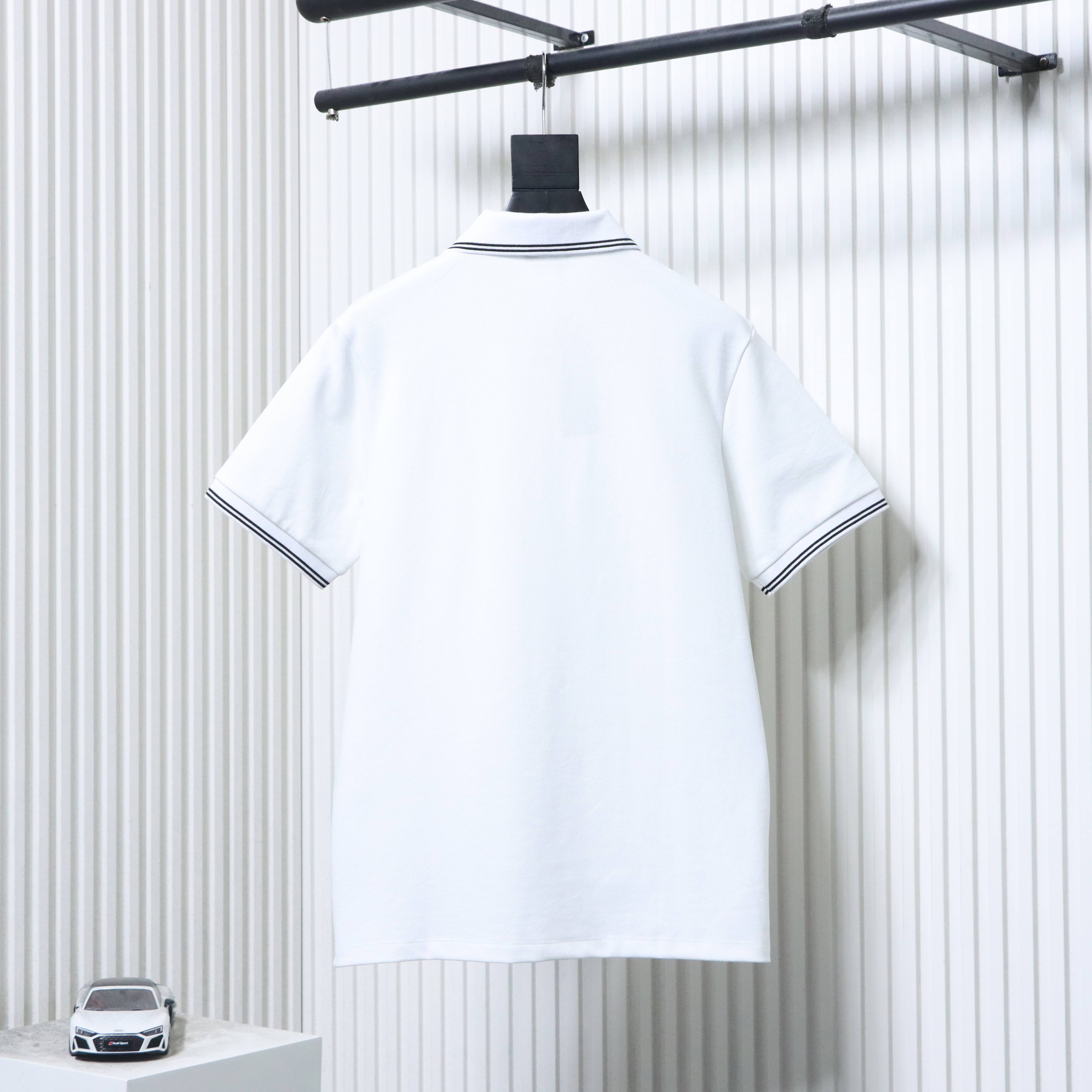 Dior 26SS Contrast Edge CD Letter Embroidered Polo T-shirt YL White