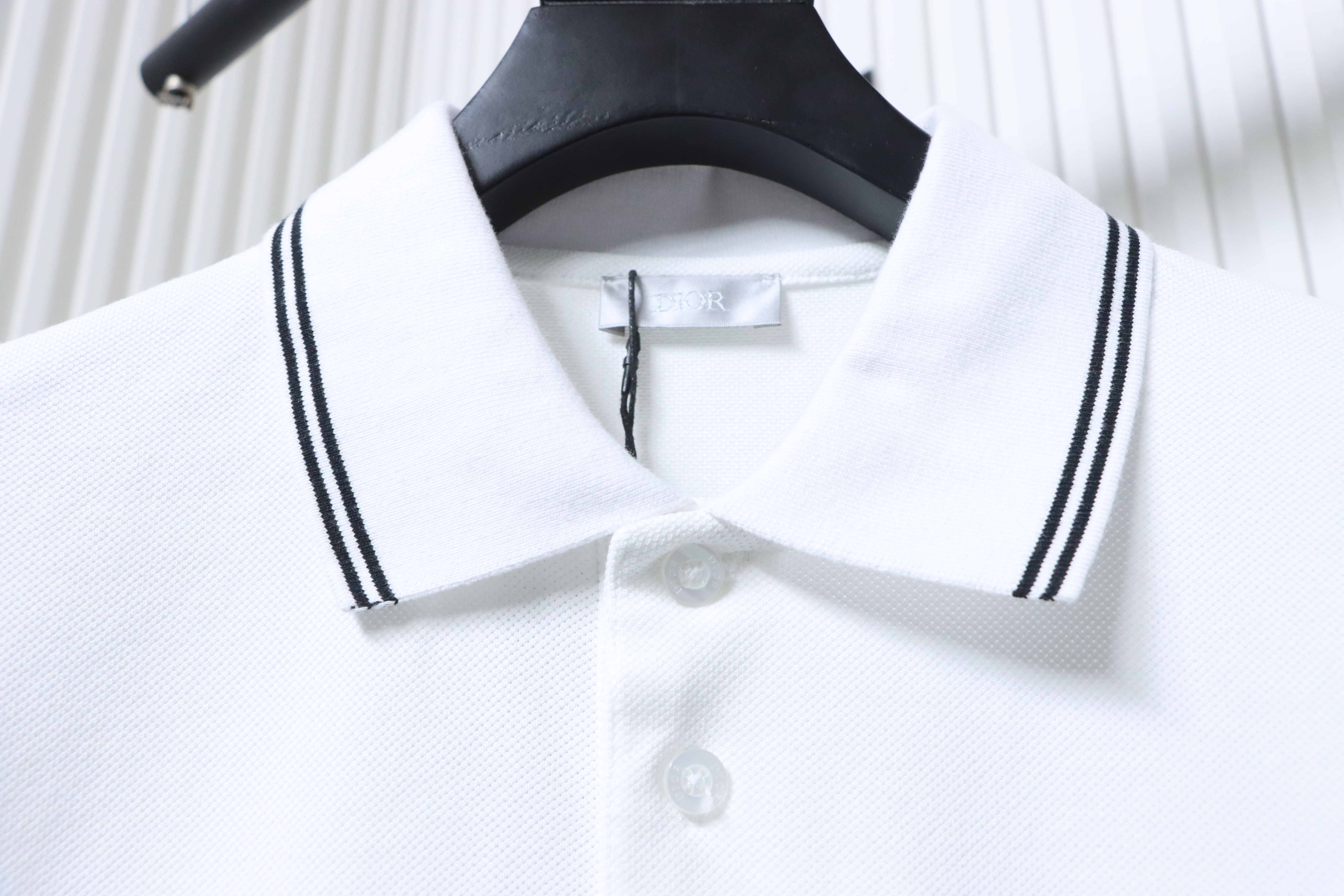 Dior 26SS Contrast Edge CD Letter Embroidered Polo T-shirt YL White