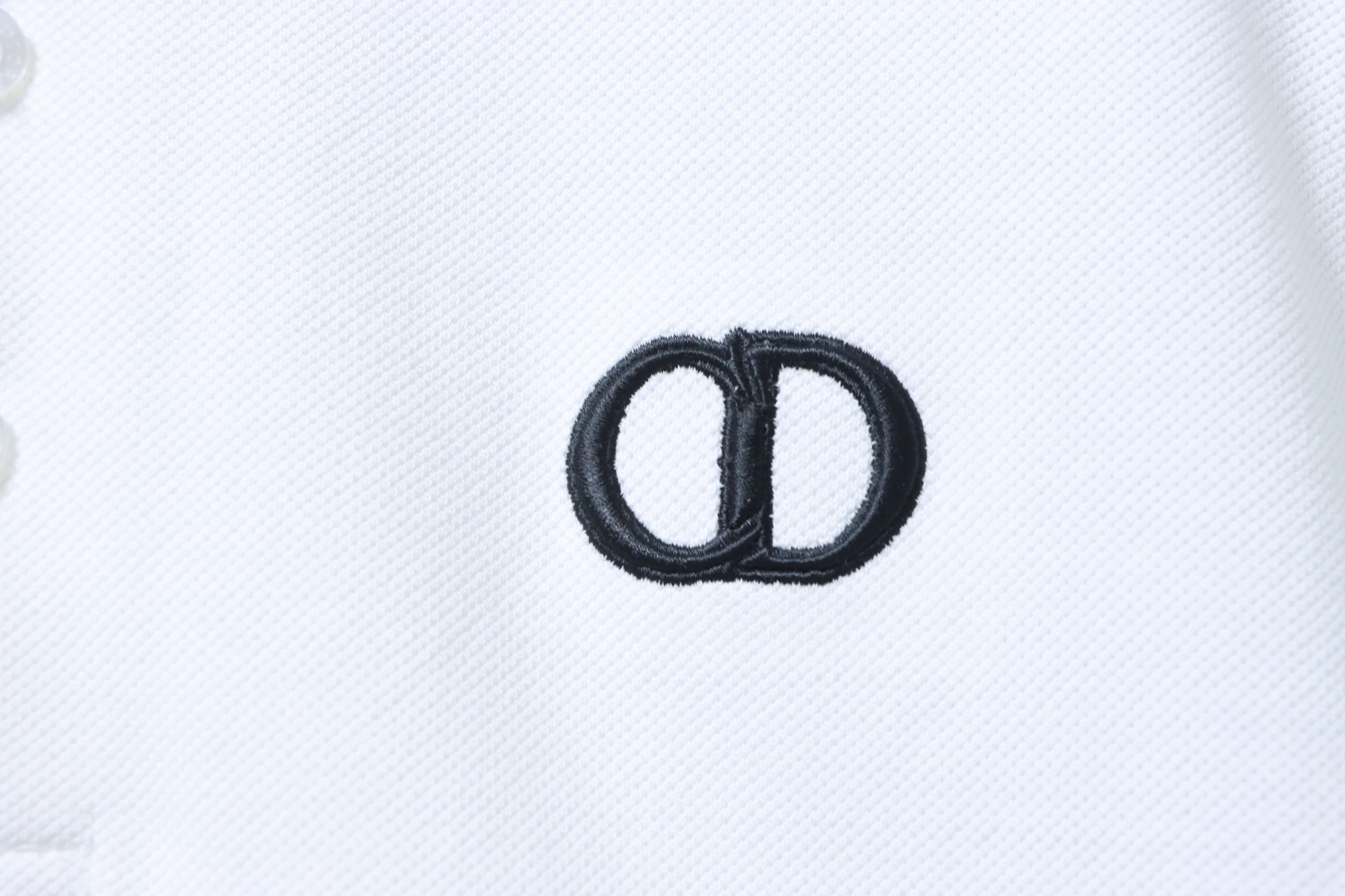 Dior 26SS Contrast Edge CD Letter Embroidered Polo T-shirt YL White
