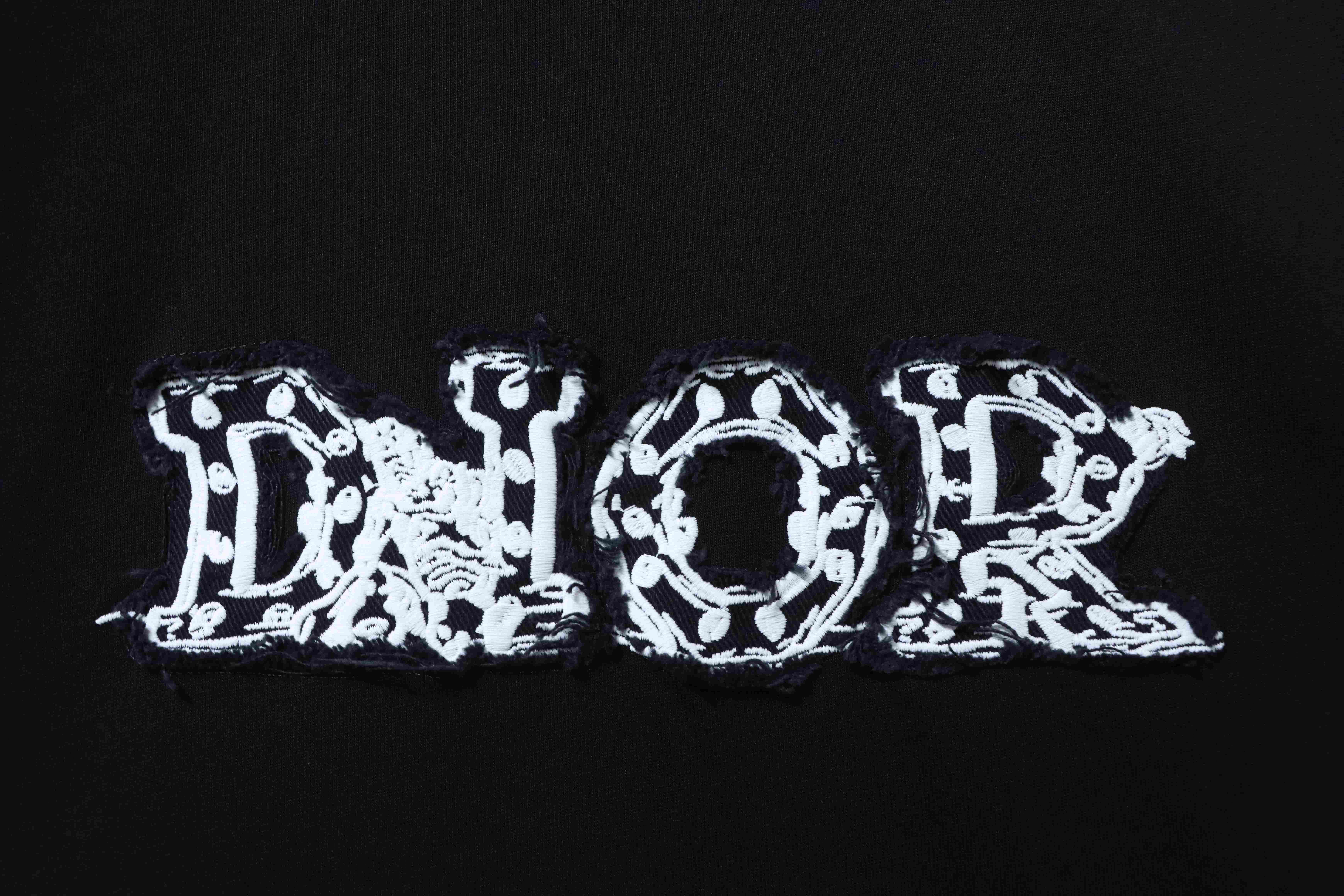 Dior Frayed Patchwork Letter Embroidery T-shirt YL Black