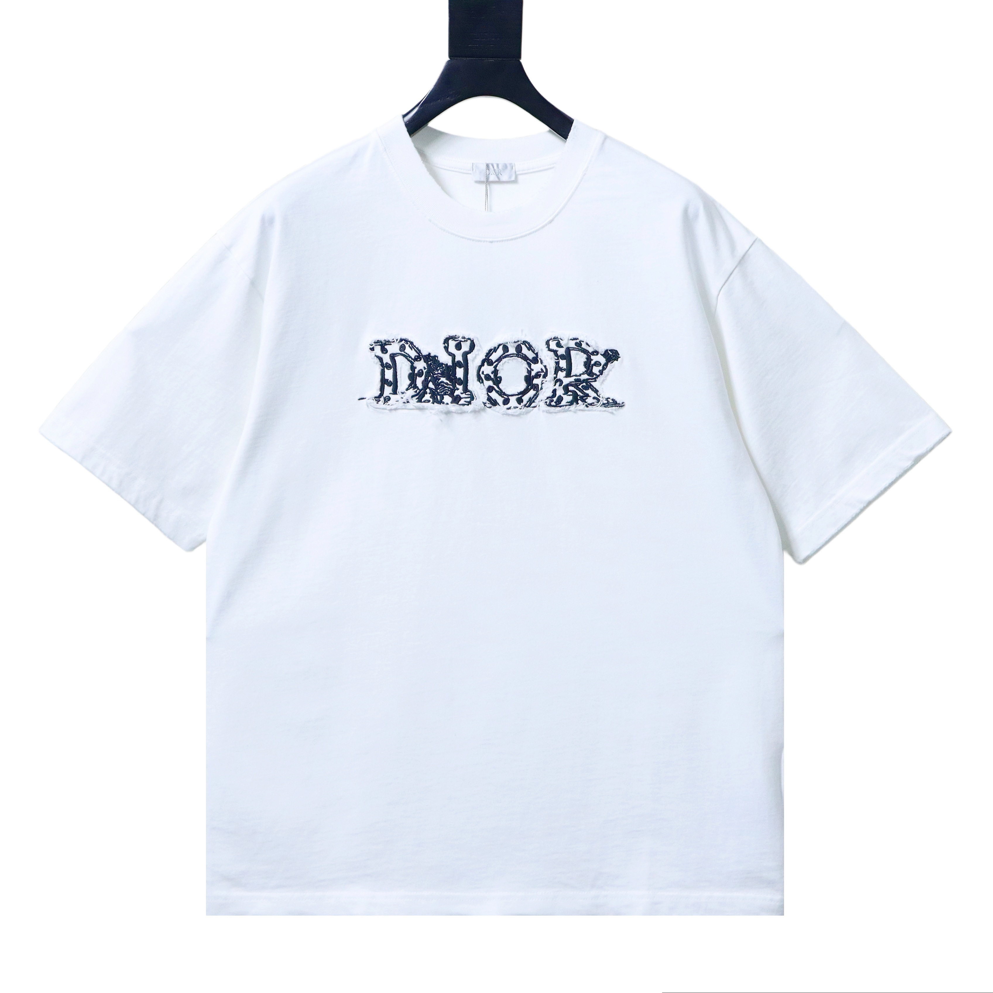 Dior Frayed Patchwork Letter Embroidery T-Shirt YL White