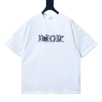Dior Frayed Patchwork Letter Embroidery T-Shirt YL White 01