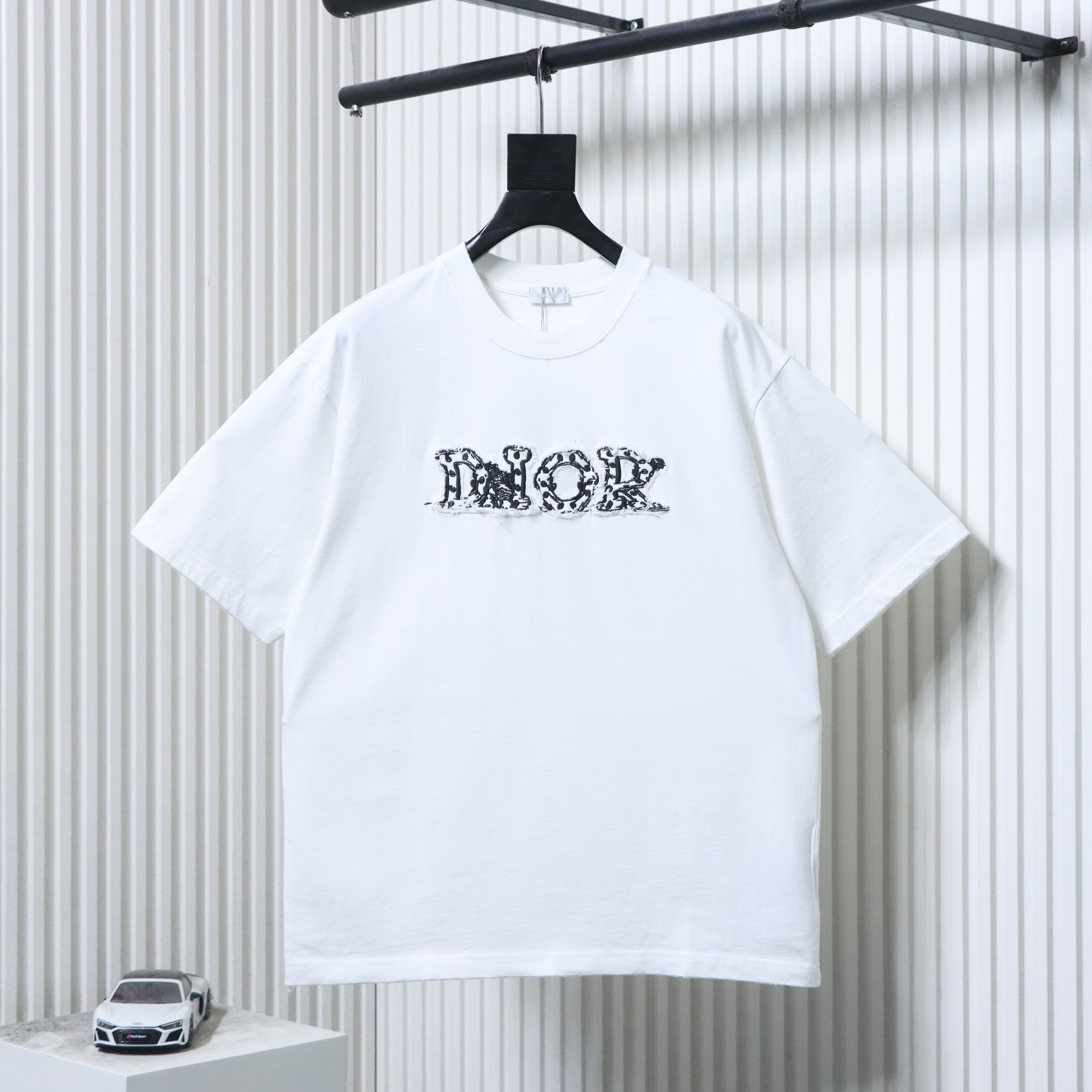 Dior Frayed Patchwork Letter Embroidery T-Shirt YL White