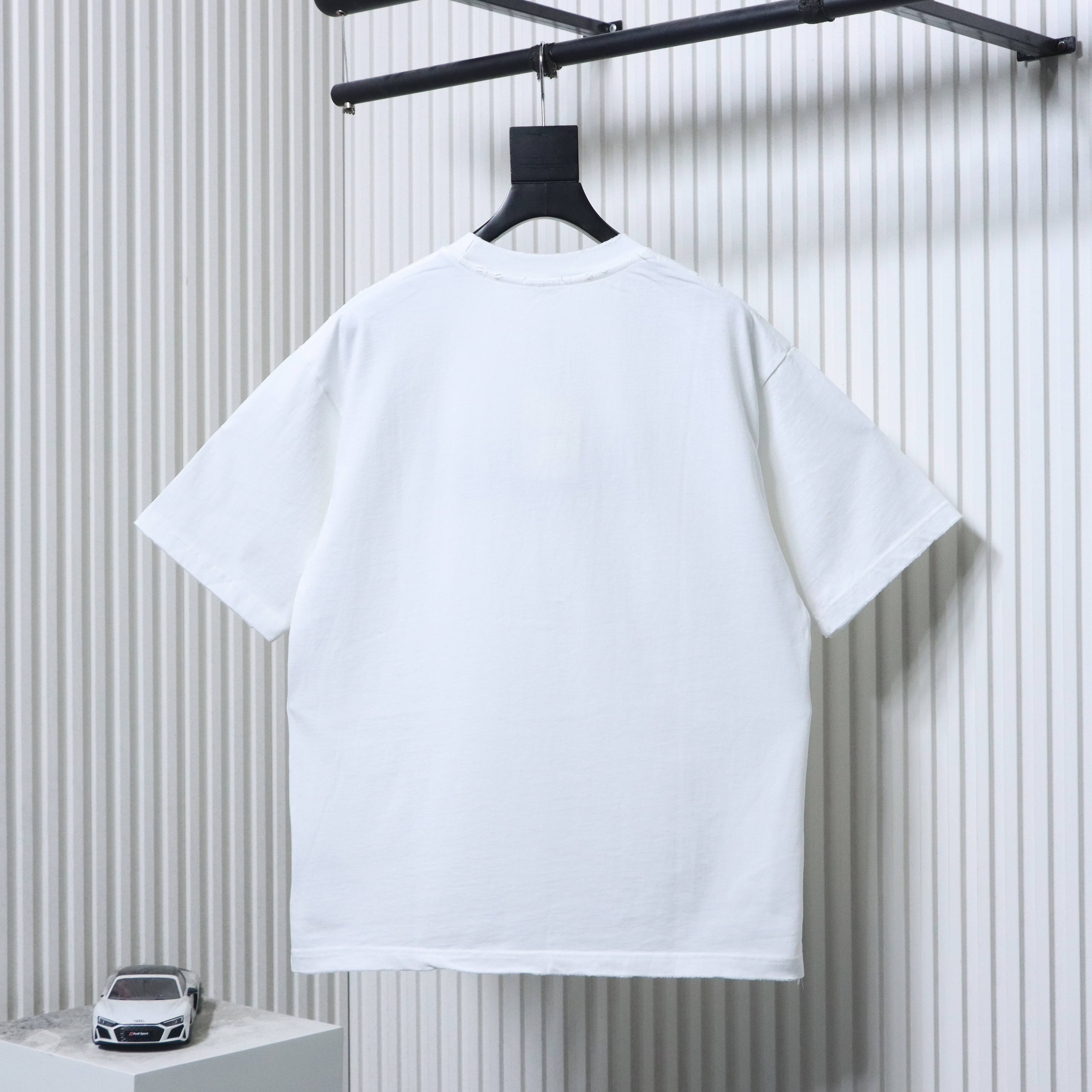 Dior Frayed Patchwork Letter Embroidery T-Shirt YL White