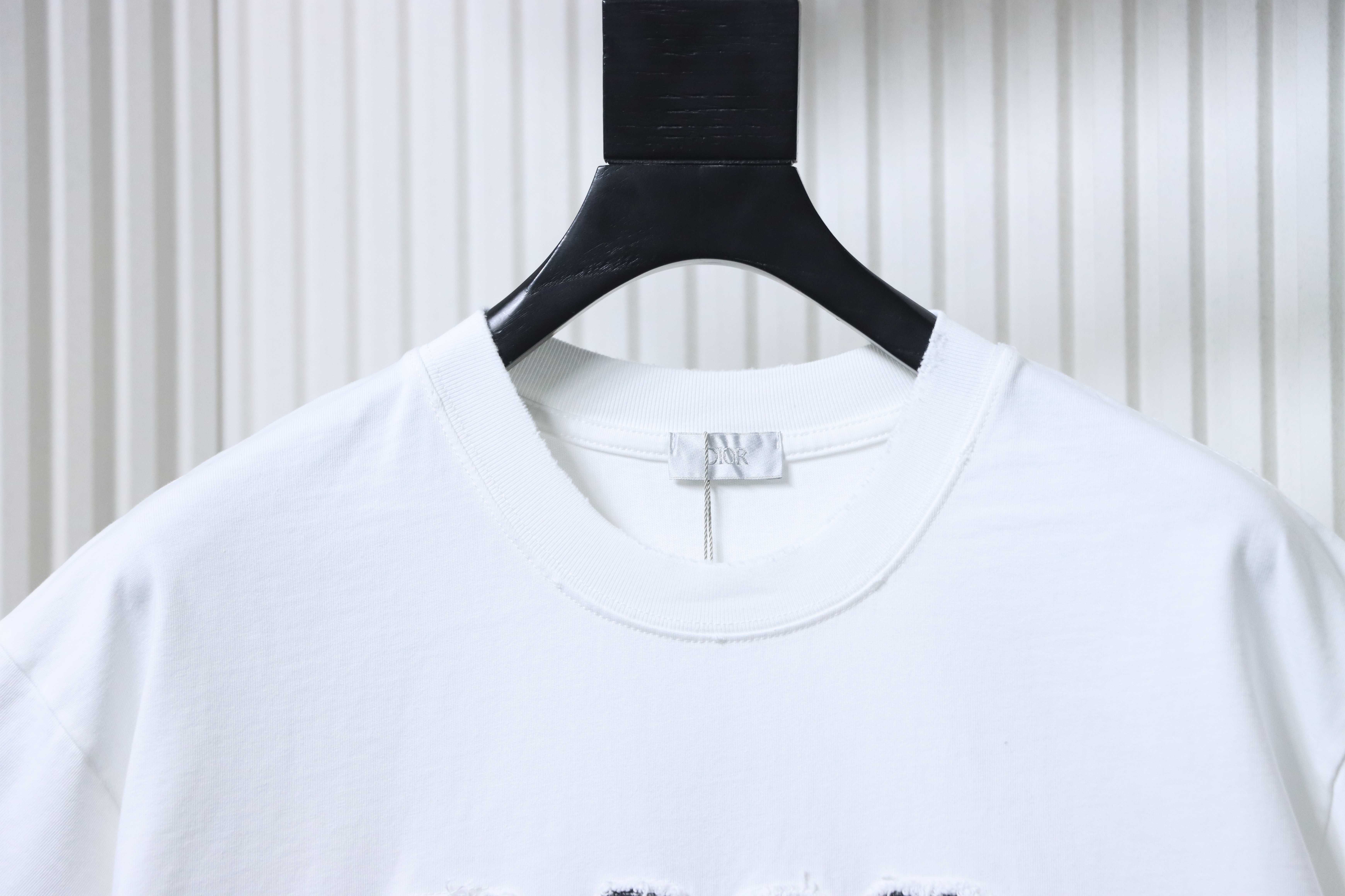 Dior Frayed Patchwork Letter Embroidery T-Shirt YL White