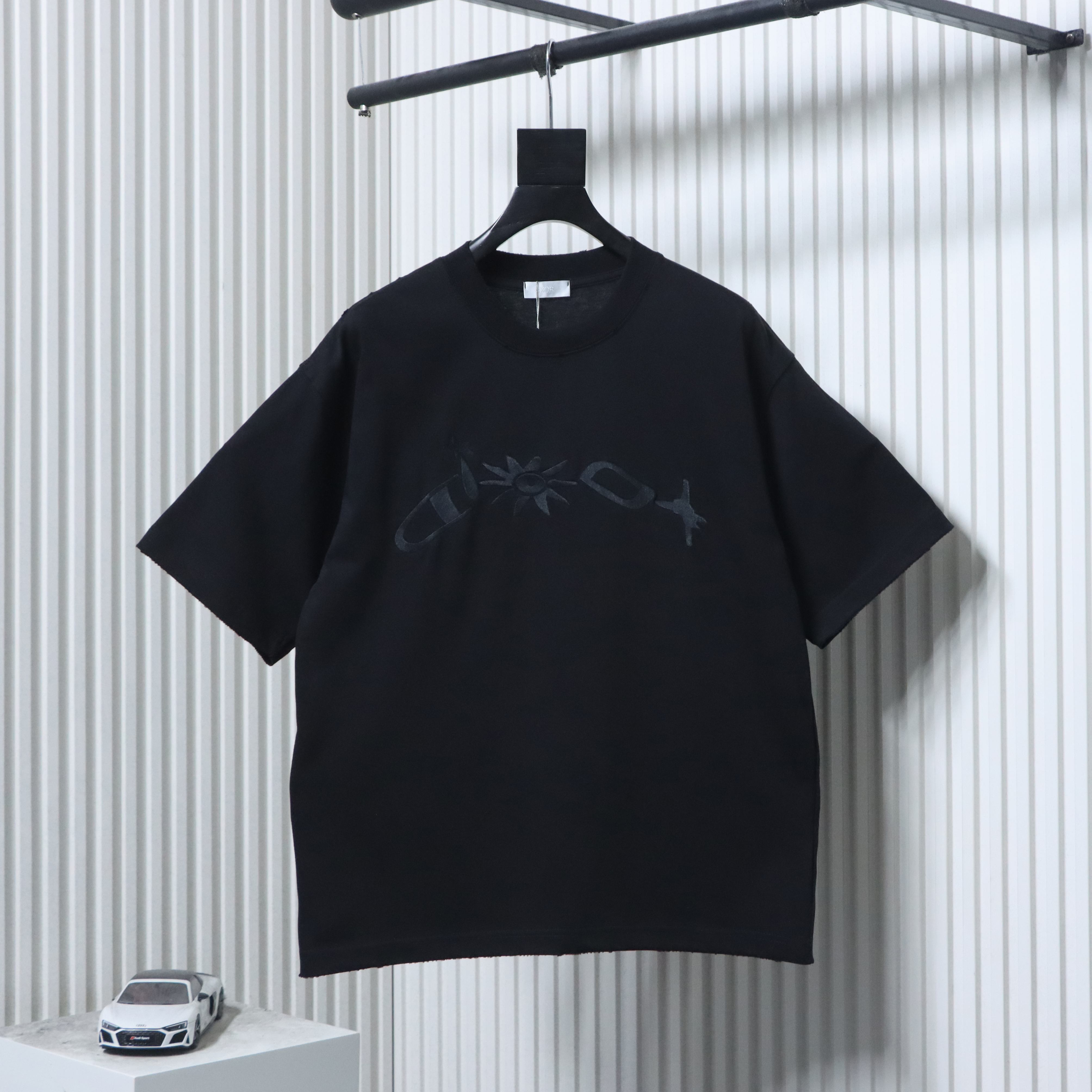 Dior Worn Letter Embroidery T-shirt YL Black