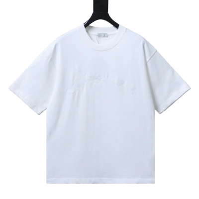 Dior Worn Letter Embroidery T-shirt YL White 01