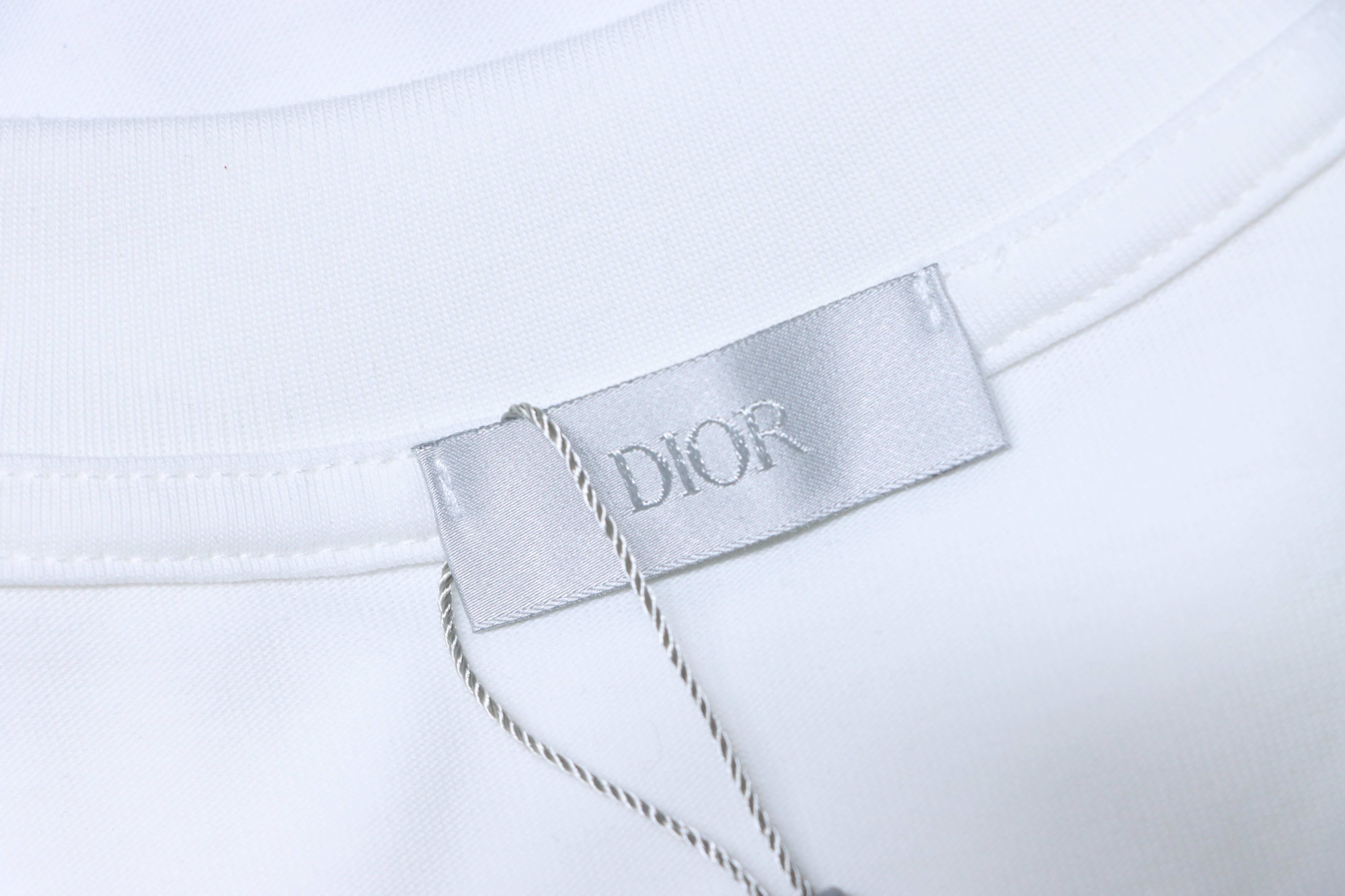 Dior Worn Letter Embroidery T-shirt YL White