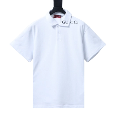Gucci 25ss Collar Letter Print Polo T-shirt YL White 01
