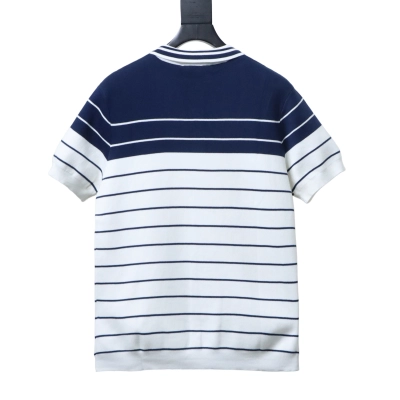 Gucci 25ss striped knit Polo T-shirt YL White and Blue 02