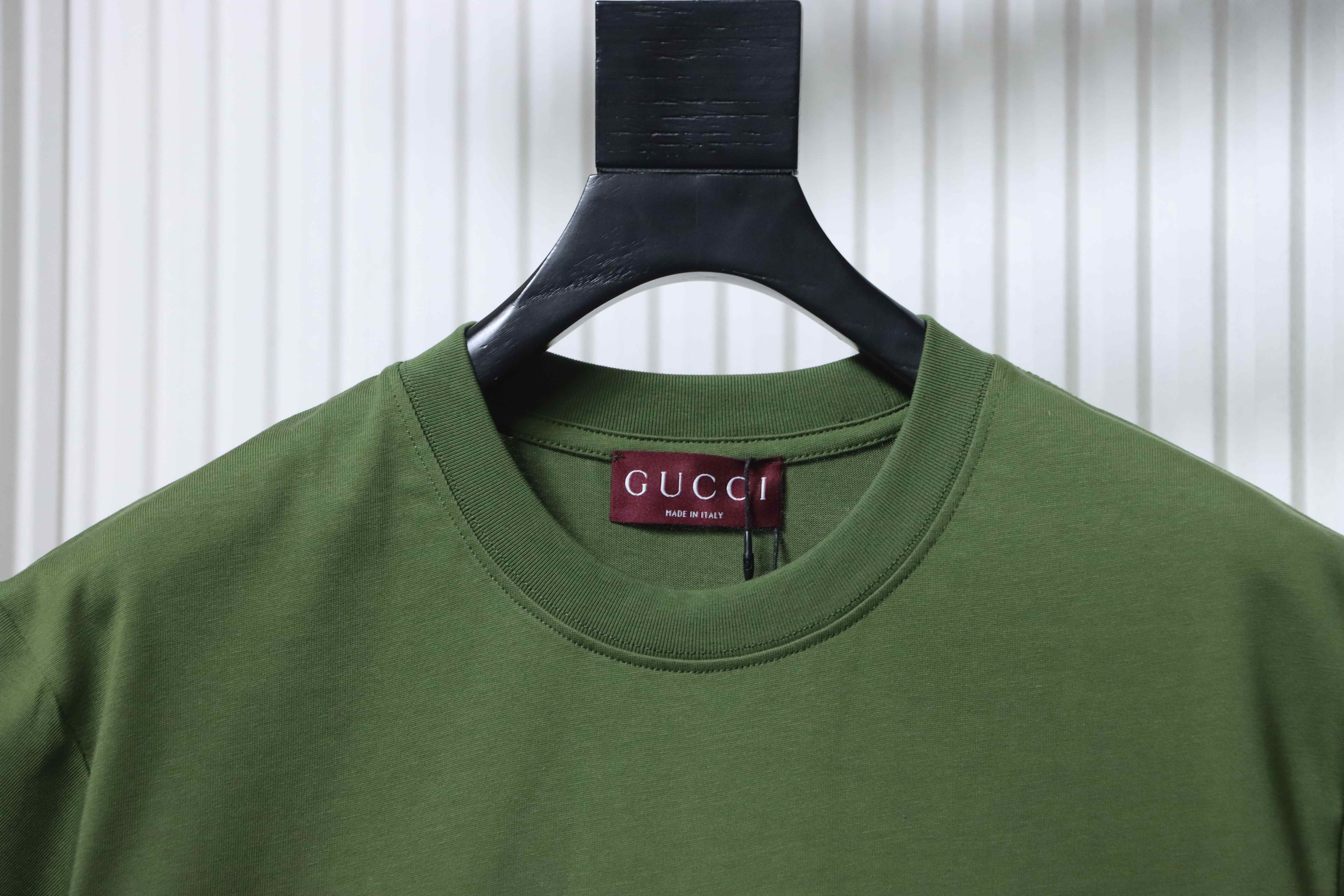 Gucci 26SS Double G Embroidered Letter on Chest T-shirt YL Army Green
