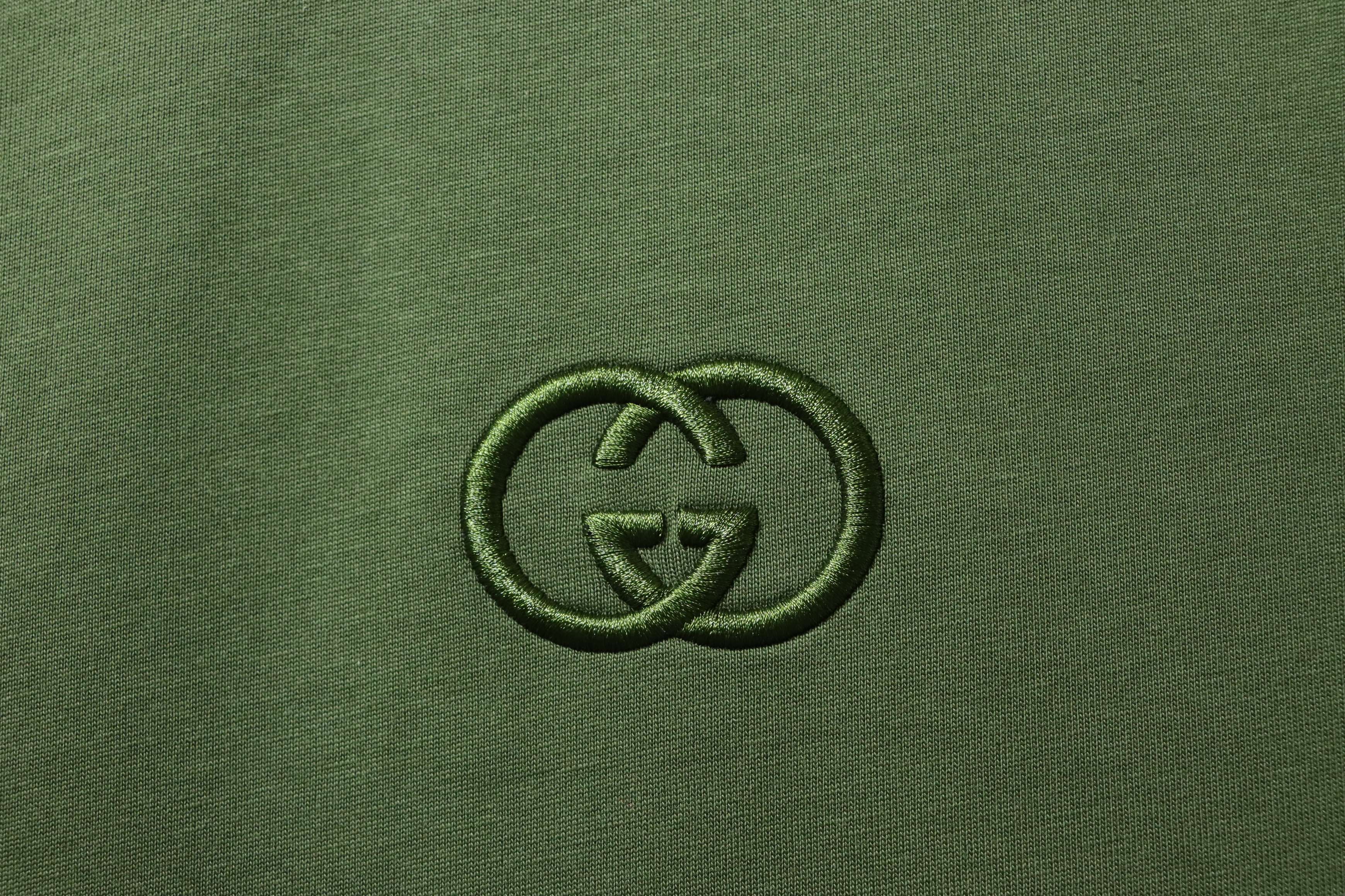 Gucci 26SS Double G Embroidered Letter on Chest T-shirt YL Army Green