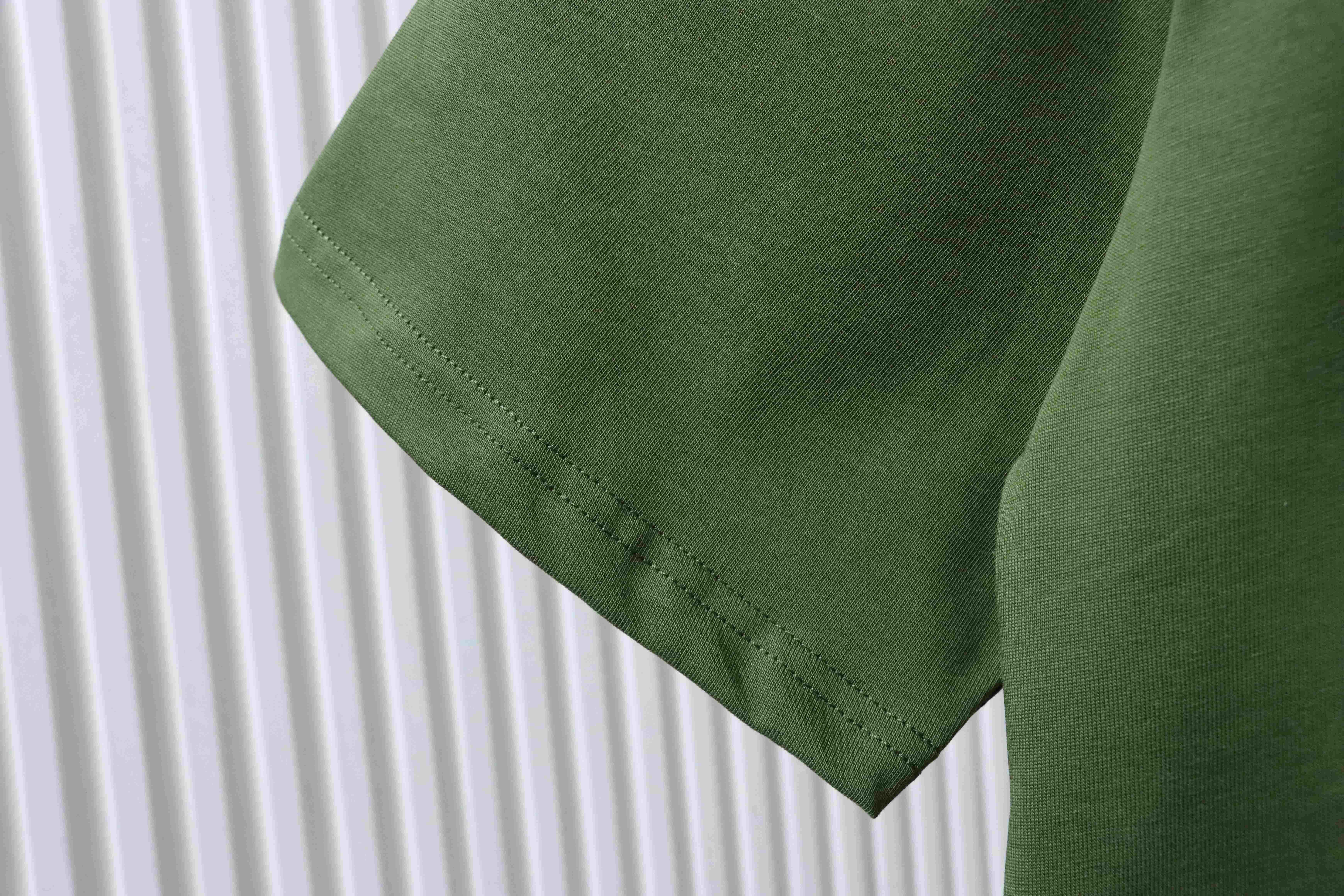 Gucci 26SS Double G Embroidered Letter on Chest T-shirt YL Army Green