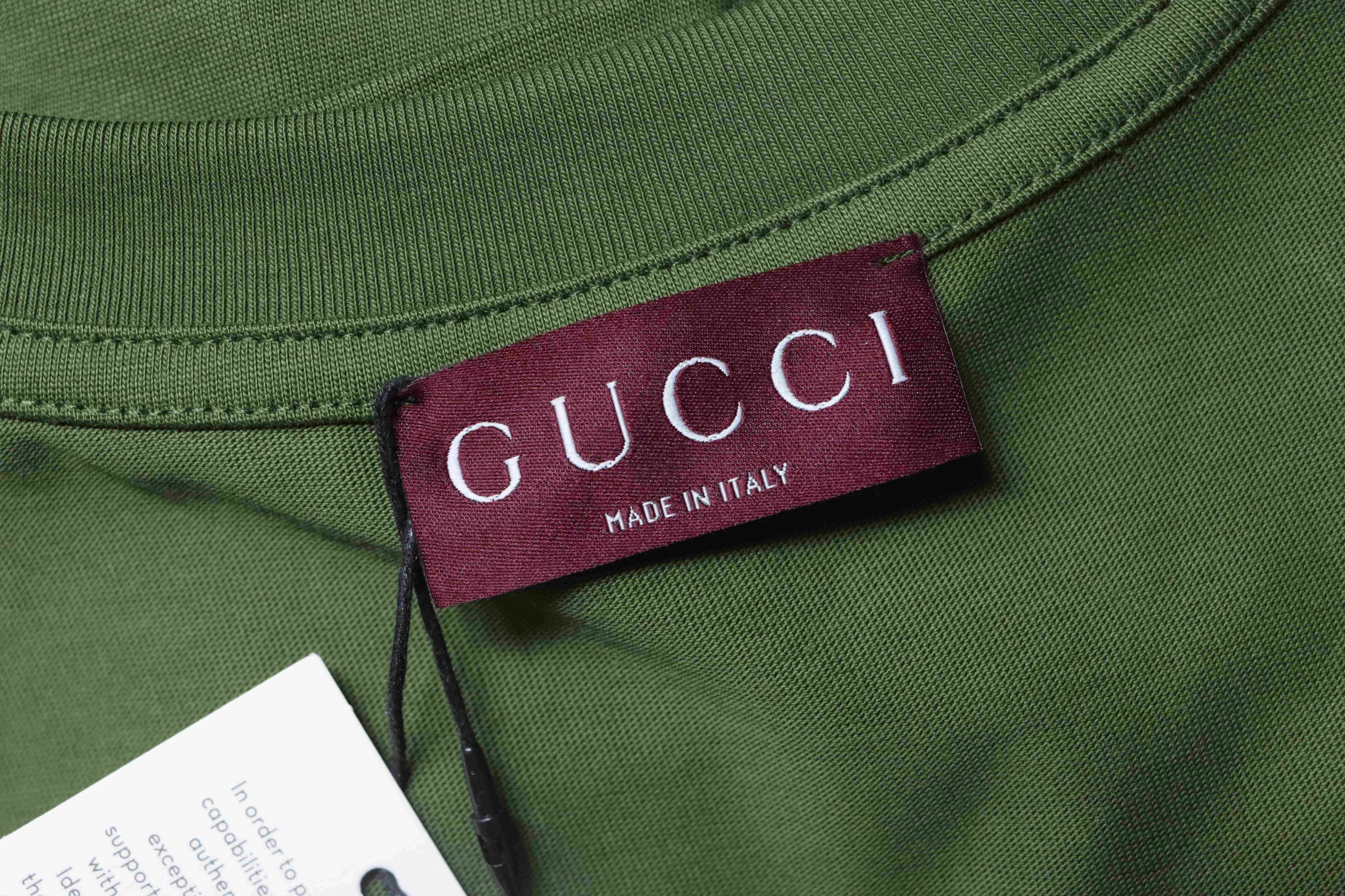 Gucci 26SS Double G Embroidered Letter on Chest T-shirt YL Army Green