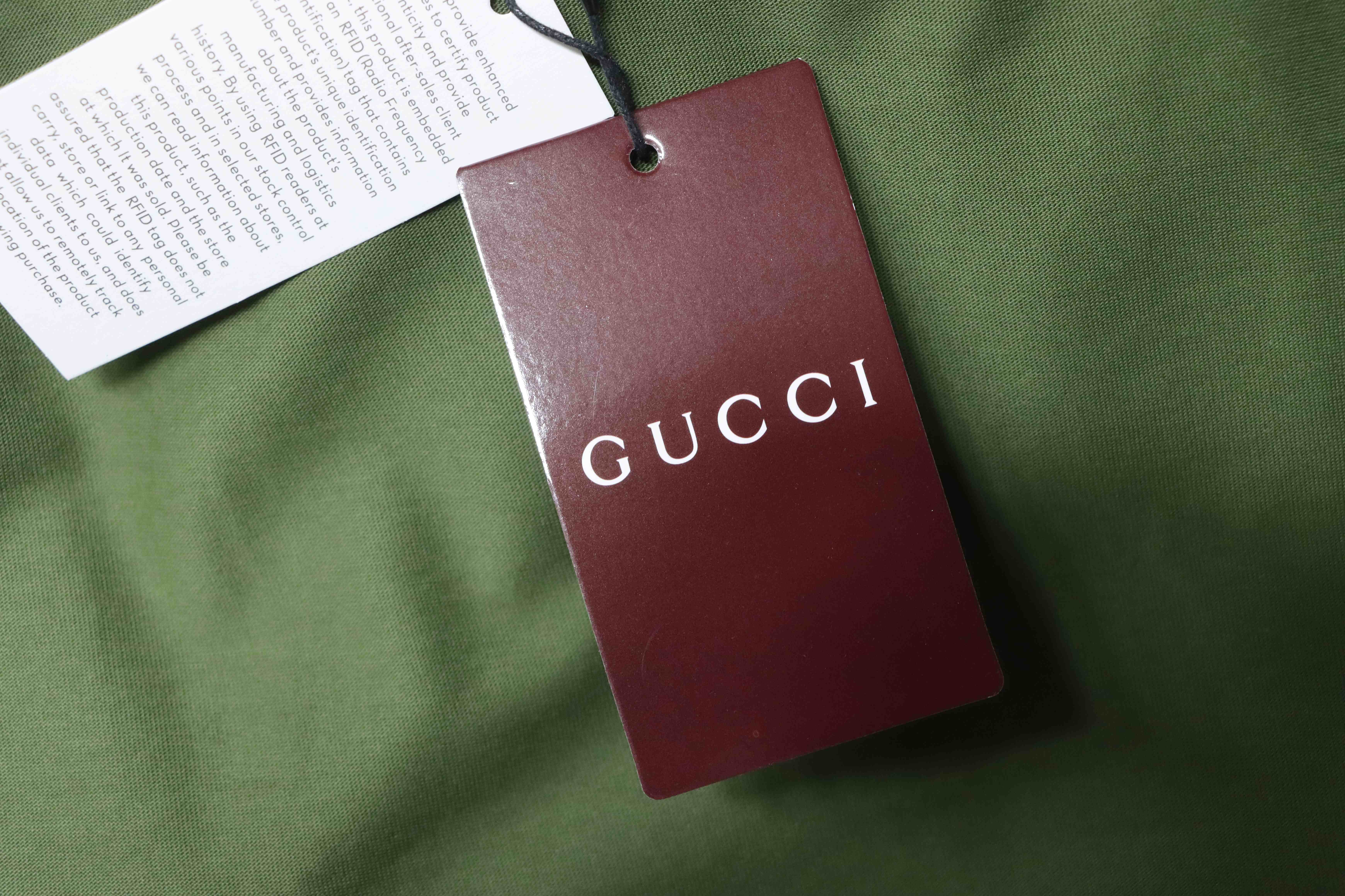 Gucci 26SS Double G Embroidered Letter on Chest T-shirt YL Army Green