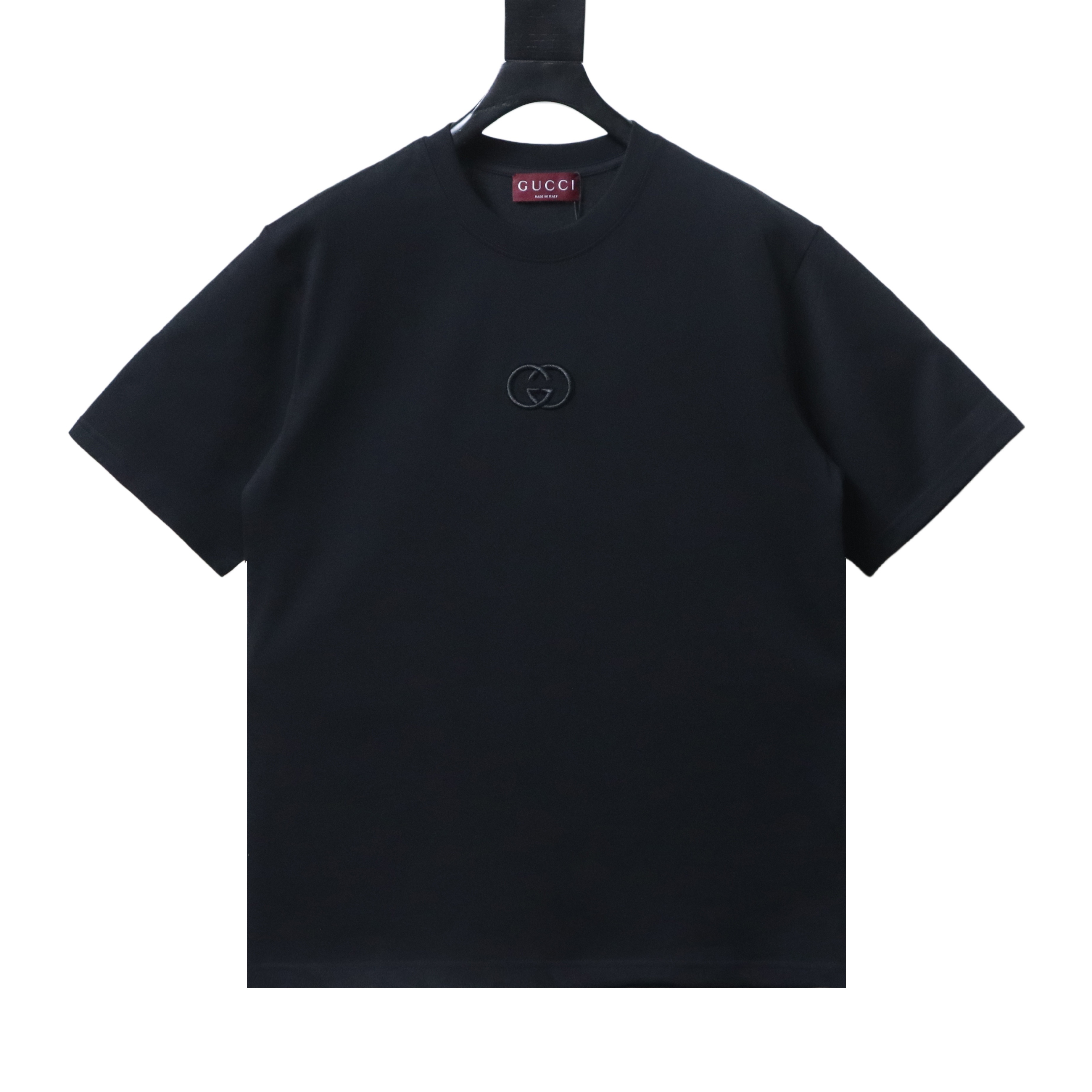 Gucci 26SS Double G Embroidered Letter on Chest T-shirt YL Black
