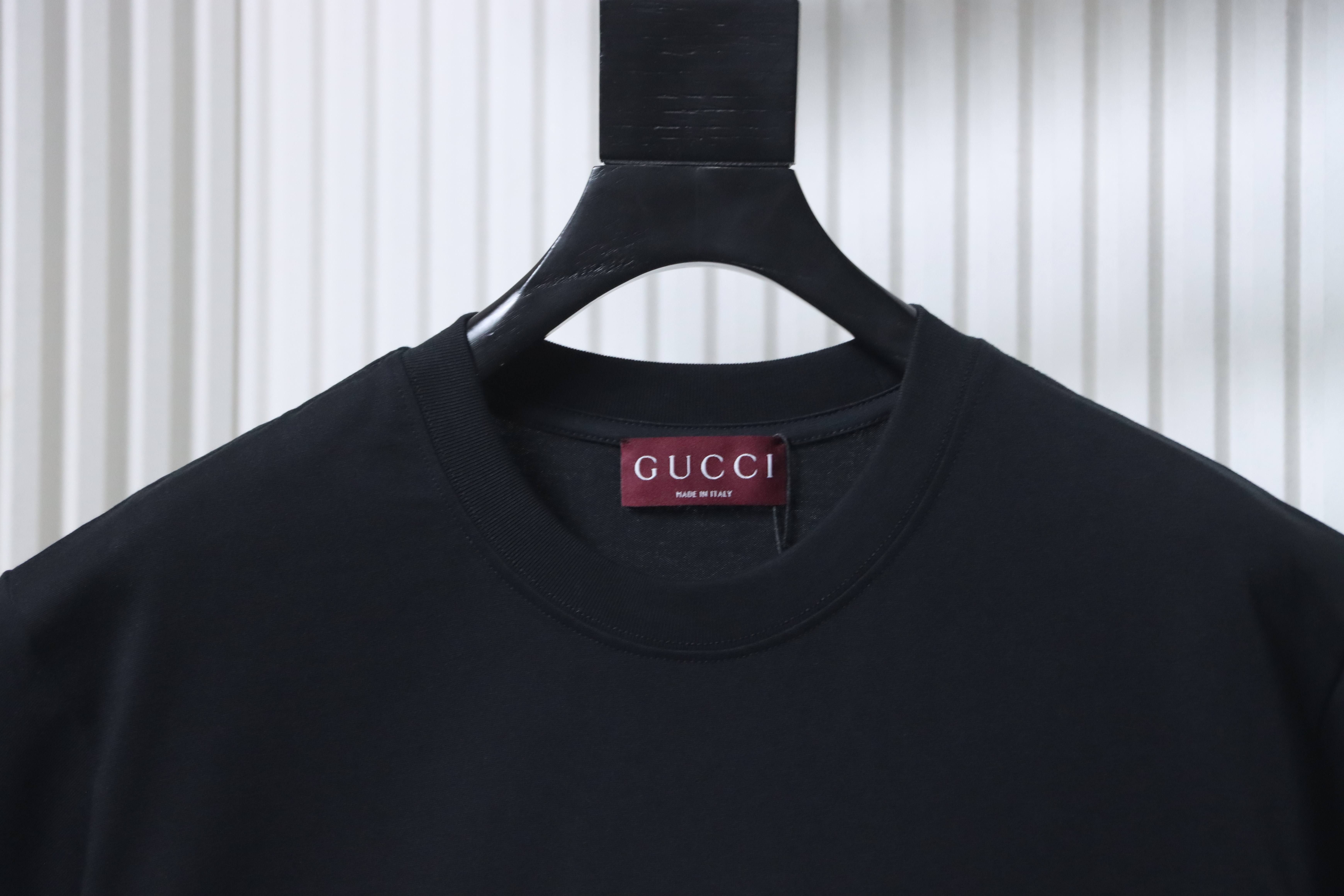 Gucci 26SS Double G Embroidered Letter on Chest T-shirt YL Black