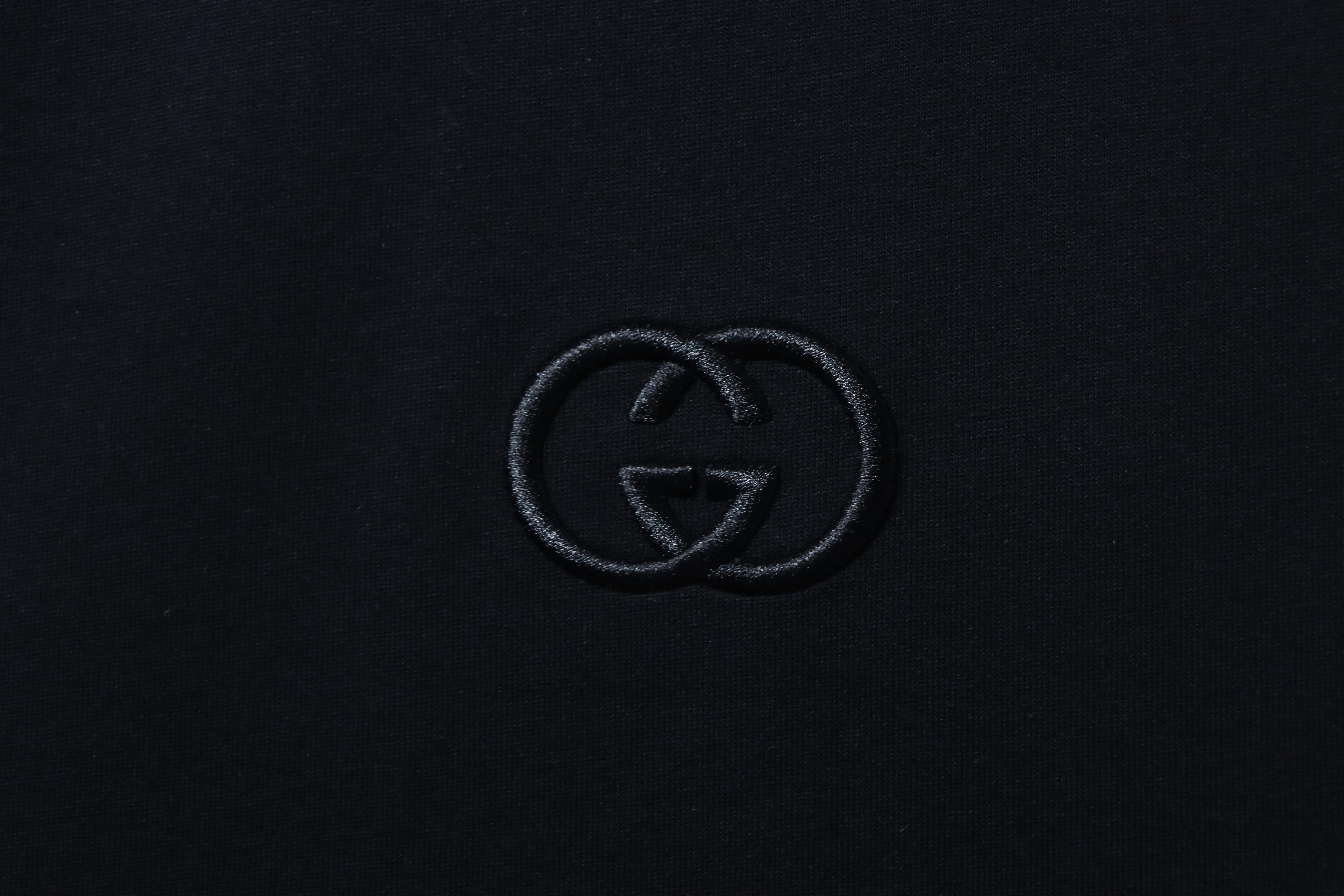 Gucci 26SS Double G Embroidered Letter on Chest T-shirt YL Black