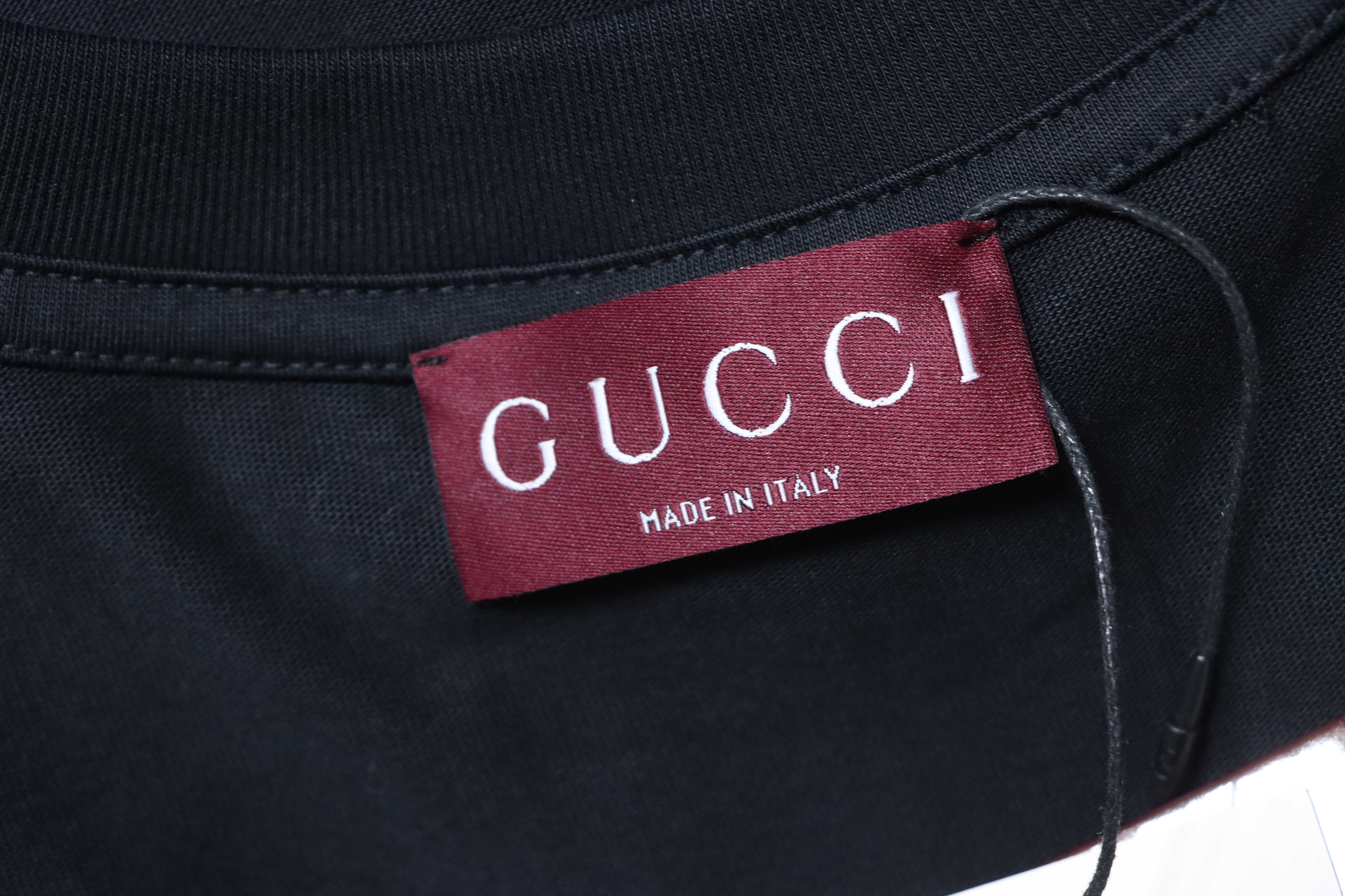 Gucci 26SS Double G Embroidered Letter on Chest T-shirt YL Black