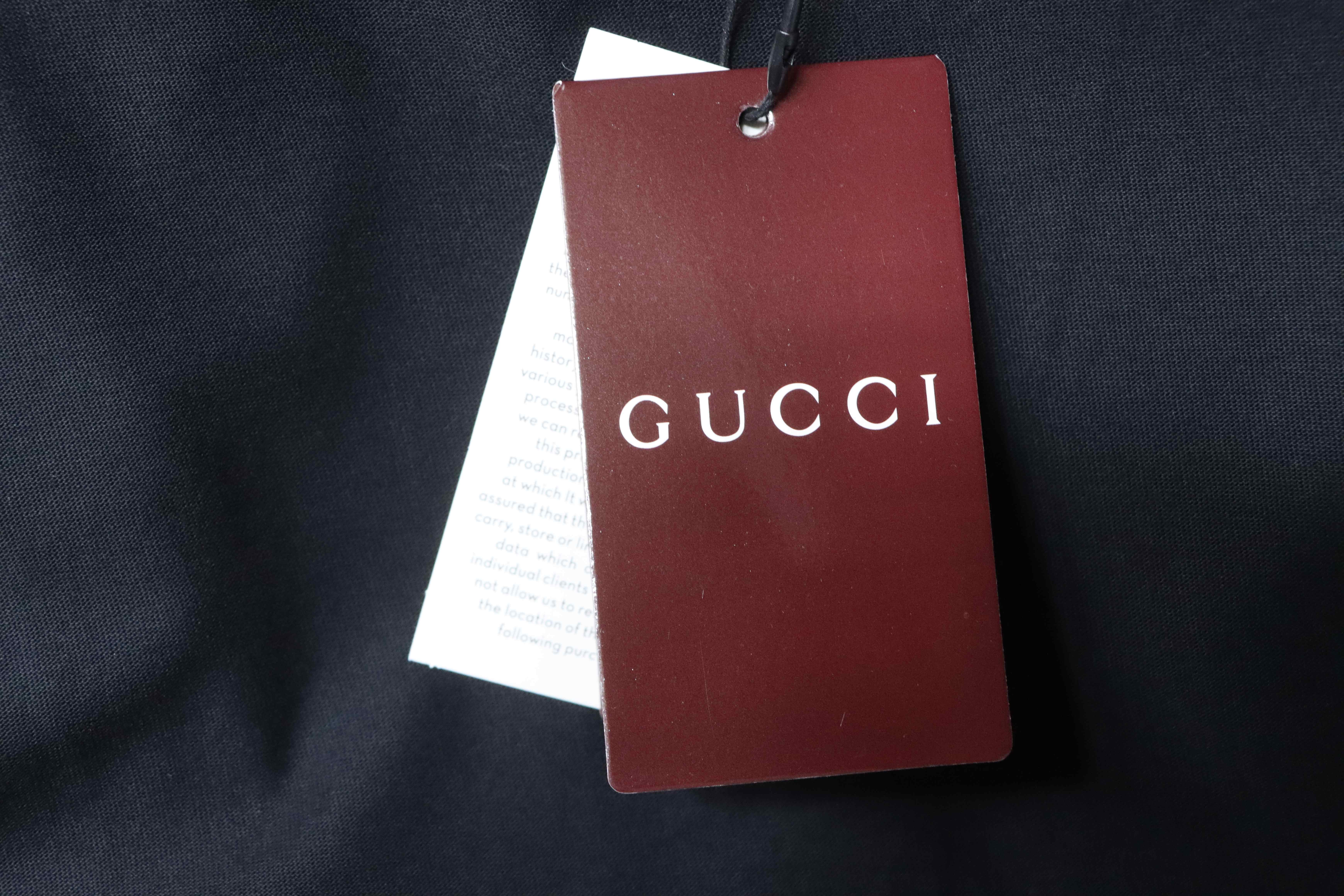 Gucci 26SS Double G Embroidered Letter on Chest T-shirt YL Black