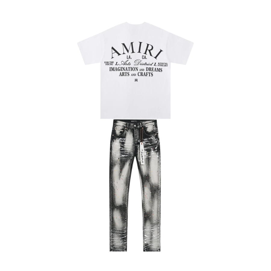 Amiri T-shirt 675 White + Purple Brand Jeans YL#PU163
