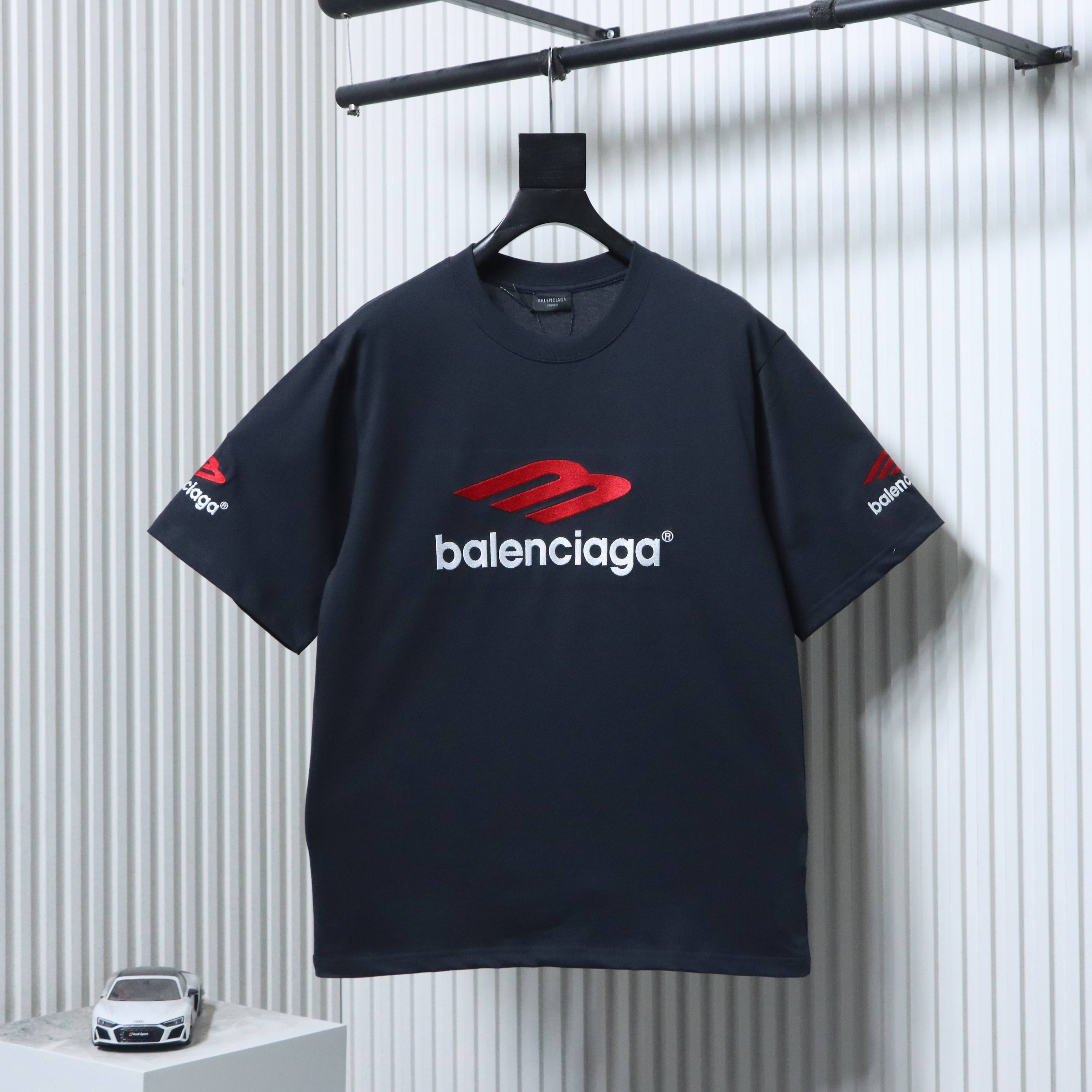 Balenciaga 23ss 3M Embroidered Letter T-Shirt YL Navy Blue
