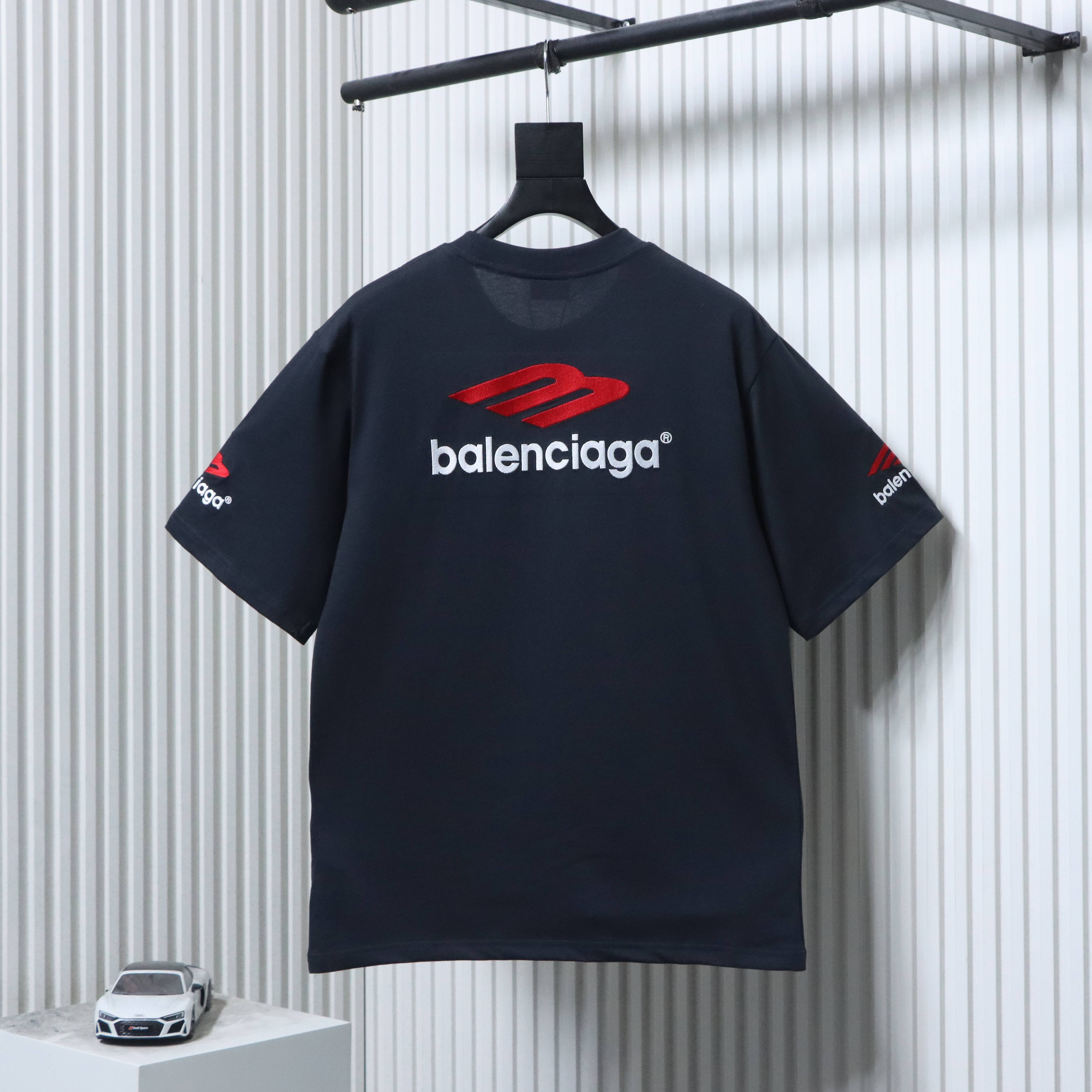 Balenciaga 23ss 3M Embroidered Letter T-Shirt YL Navy Blue