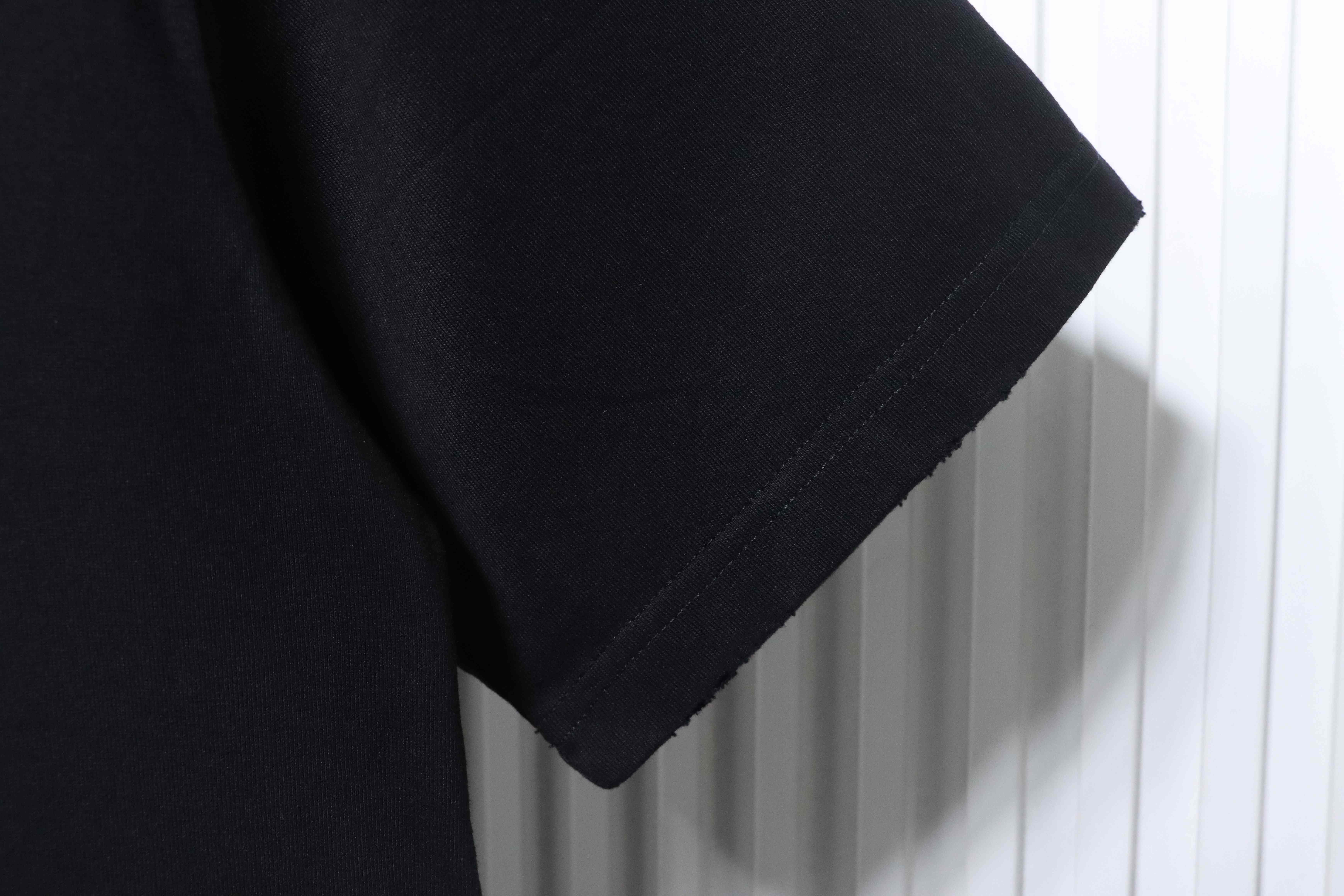 Balenciaga 25ss Lock Letter Embroidered Inkjet Rip T-Shirt YL Black