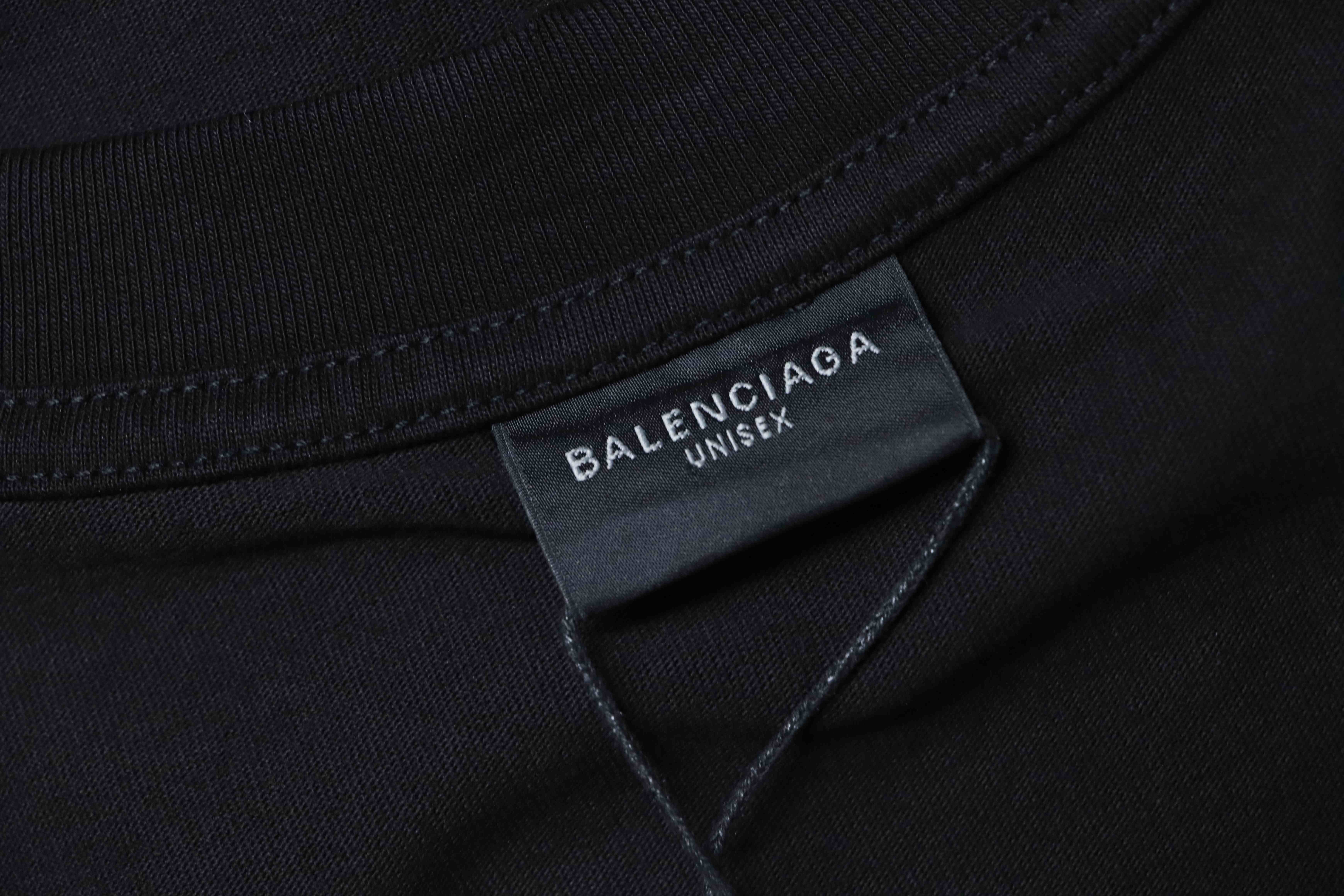Balenciaga 25ss Lock Letter Embroidered Inkjet Rip T-Shirt YL Black
