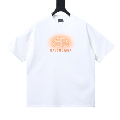 Balenciaga 25ss Lock Letter Embroidered Inkjet Rip T-Shirt YL White 01
