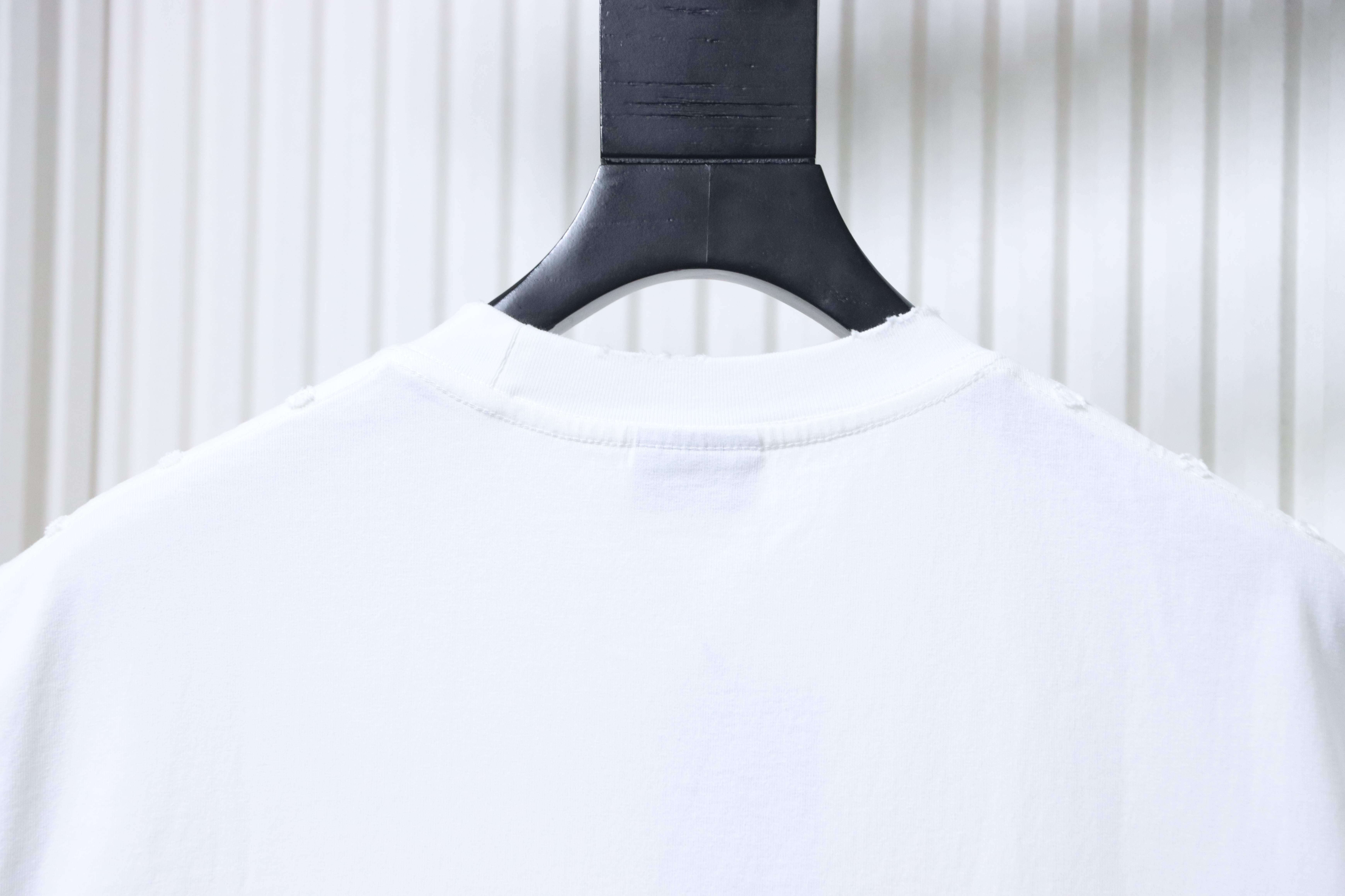 Balenciaga 25ss Lock Letter Embroidered Inkjet Rip T-Shirt YL White
