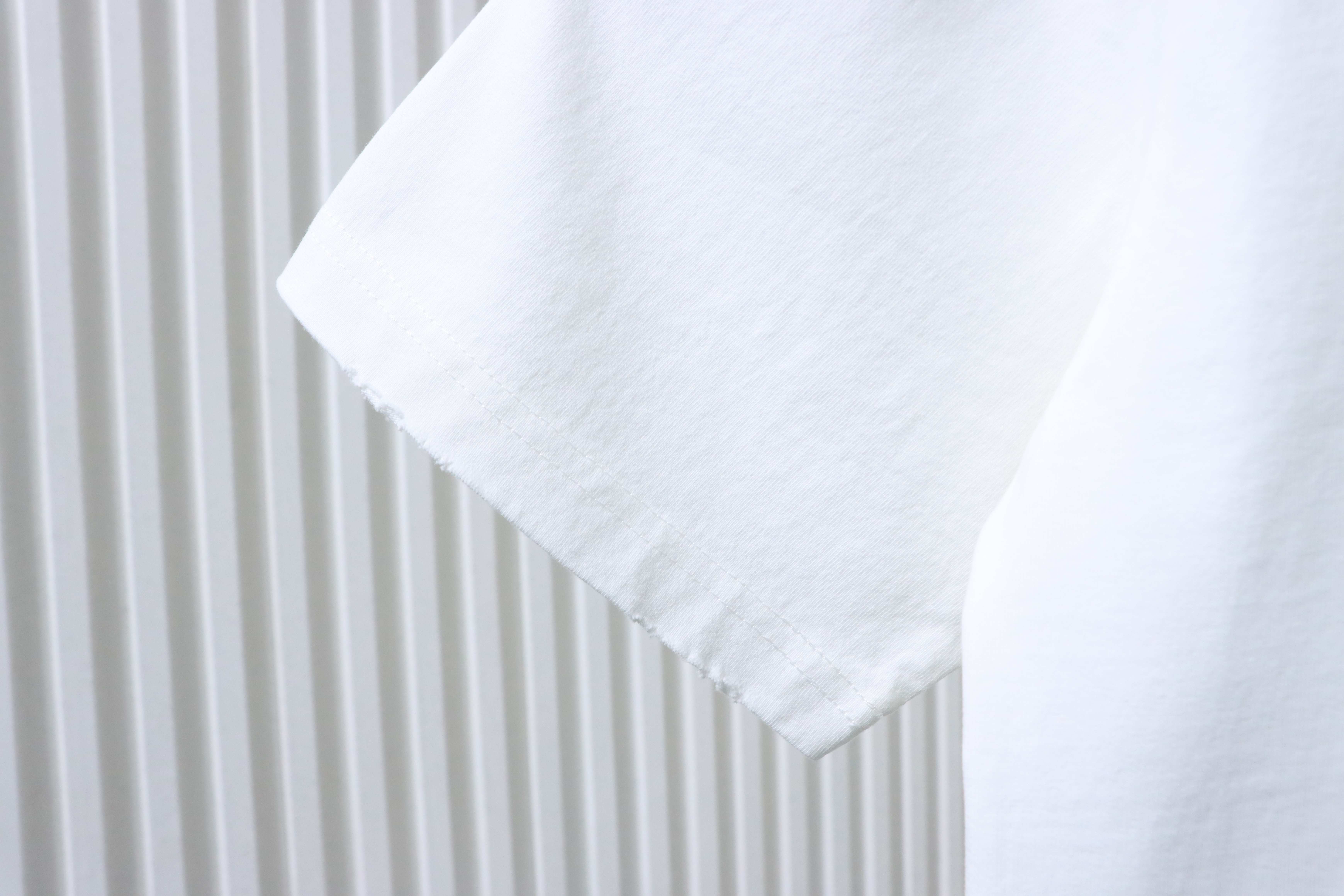 Balenciaga 25ss Lock Letter Embroidered Inkjet Rip T-Shirt YL White