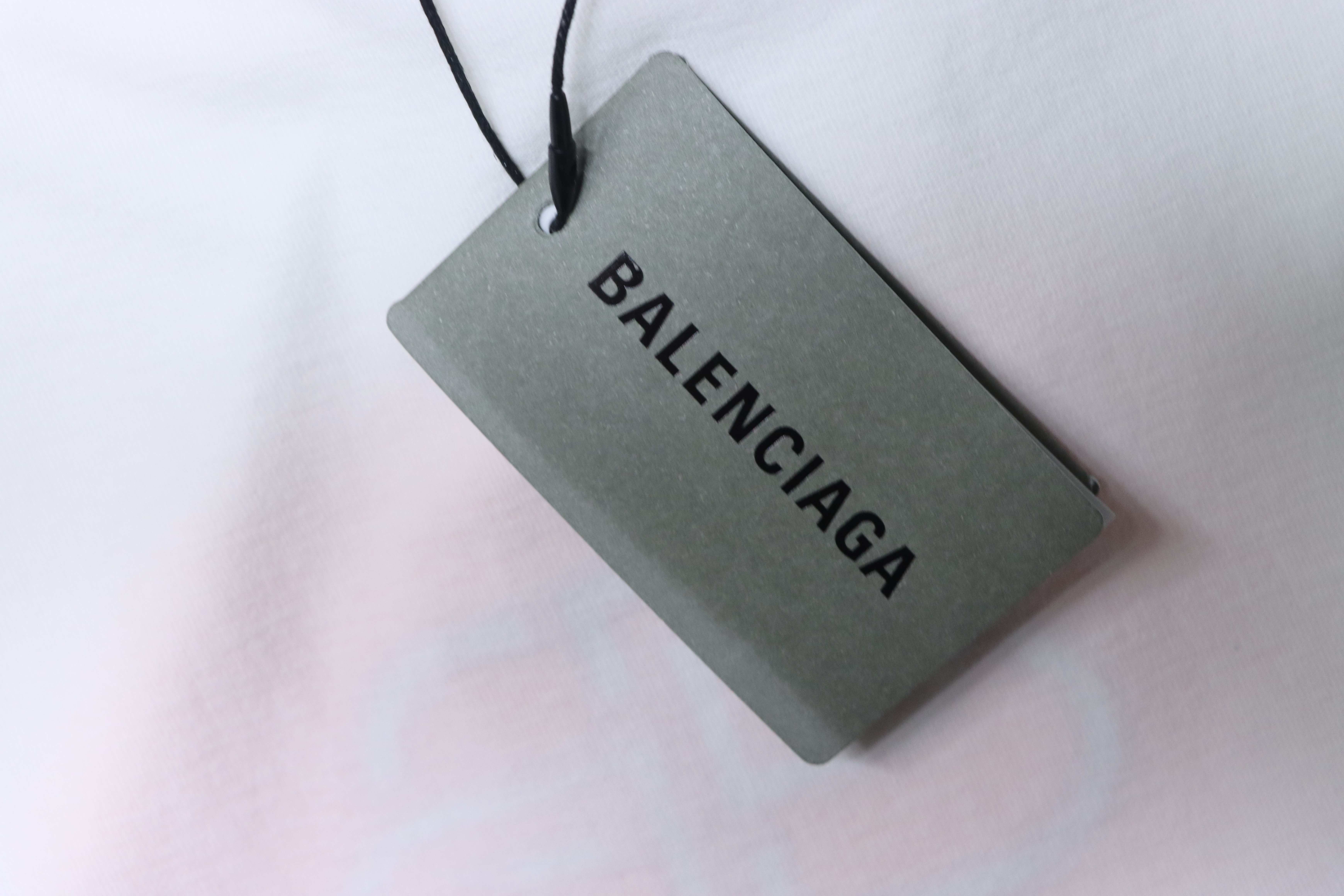 Balenciaga 25ss Lock Letter Embroidered Inkjet Rip T-Shirt YL White