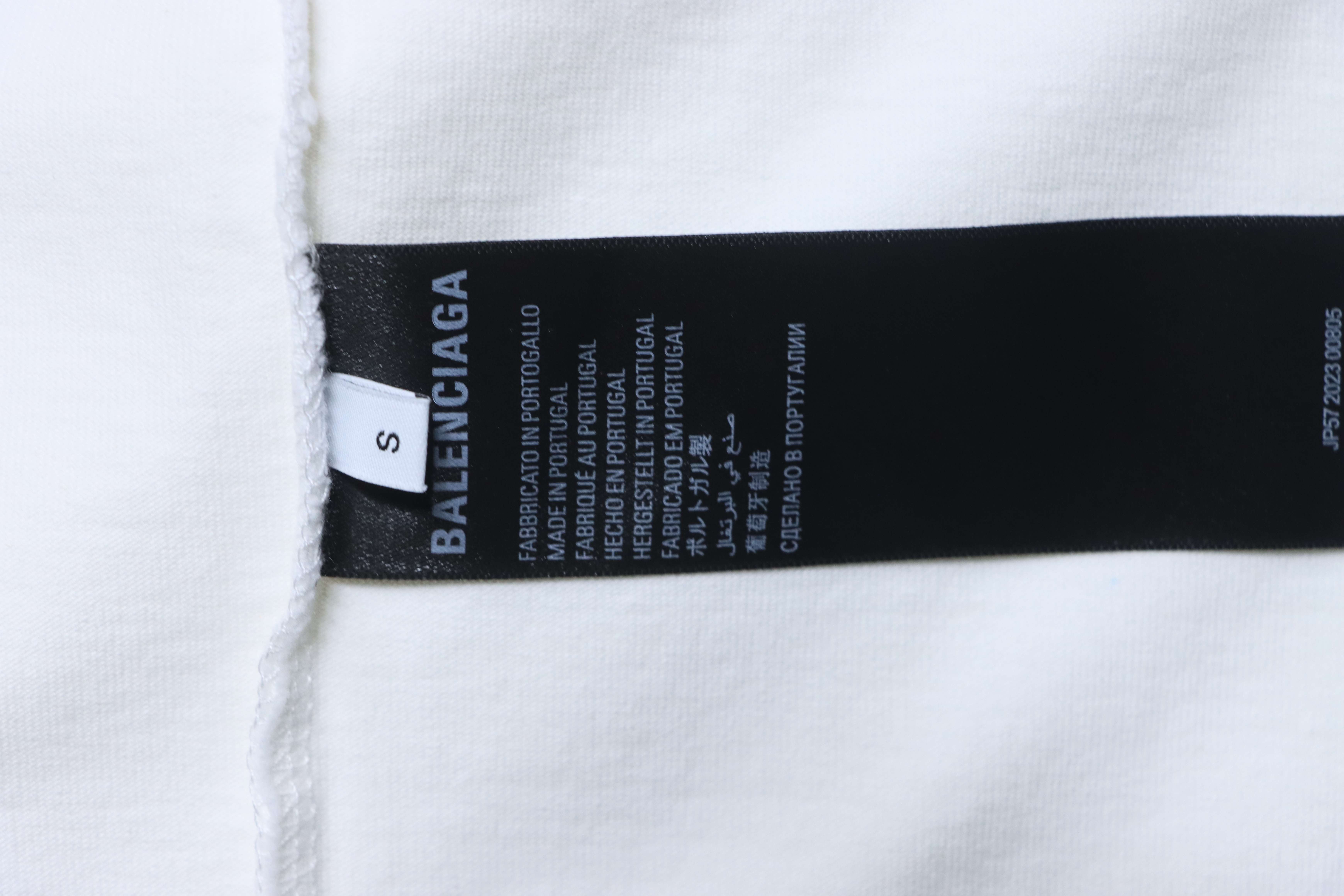 Balenciaga 25ss Lock Letter Embroidered Inkjet Rip T-Shirt YL White