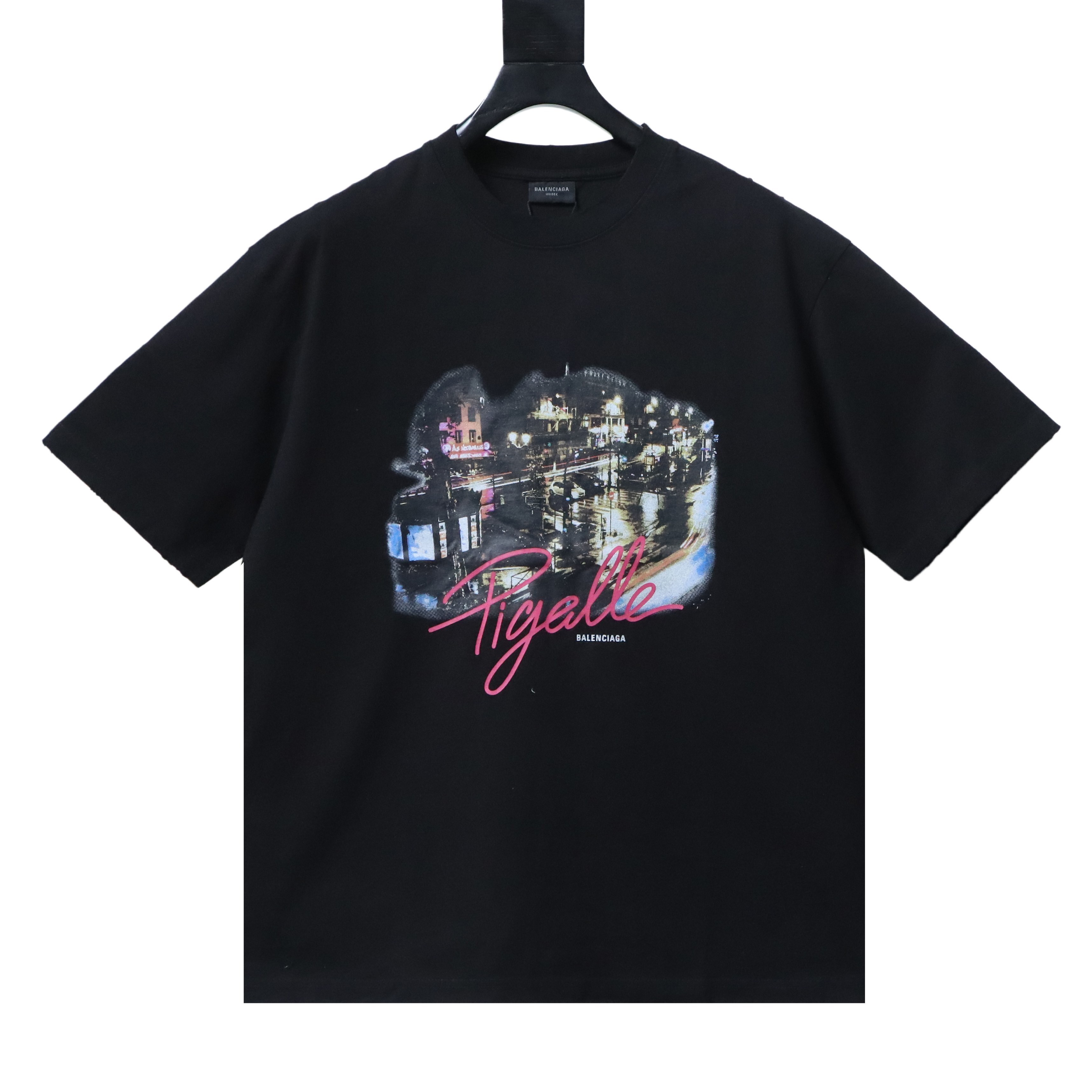 Balenciaga 25ss Pigelle Night View Limited Hole T-Shirt YL Black