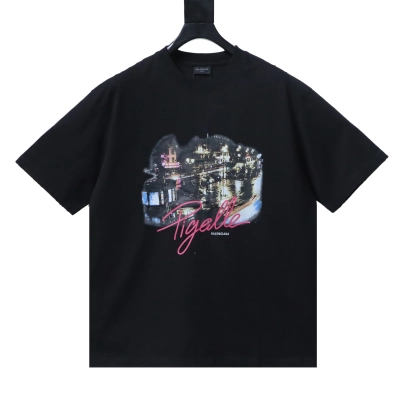 Balenciaga 25ss Pigelle Night View Limited Hole T-Shirt YL Black 01