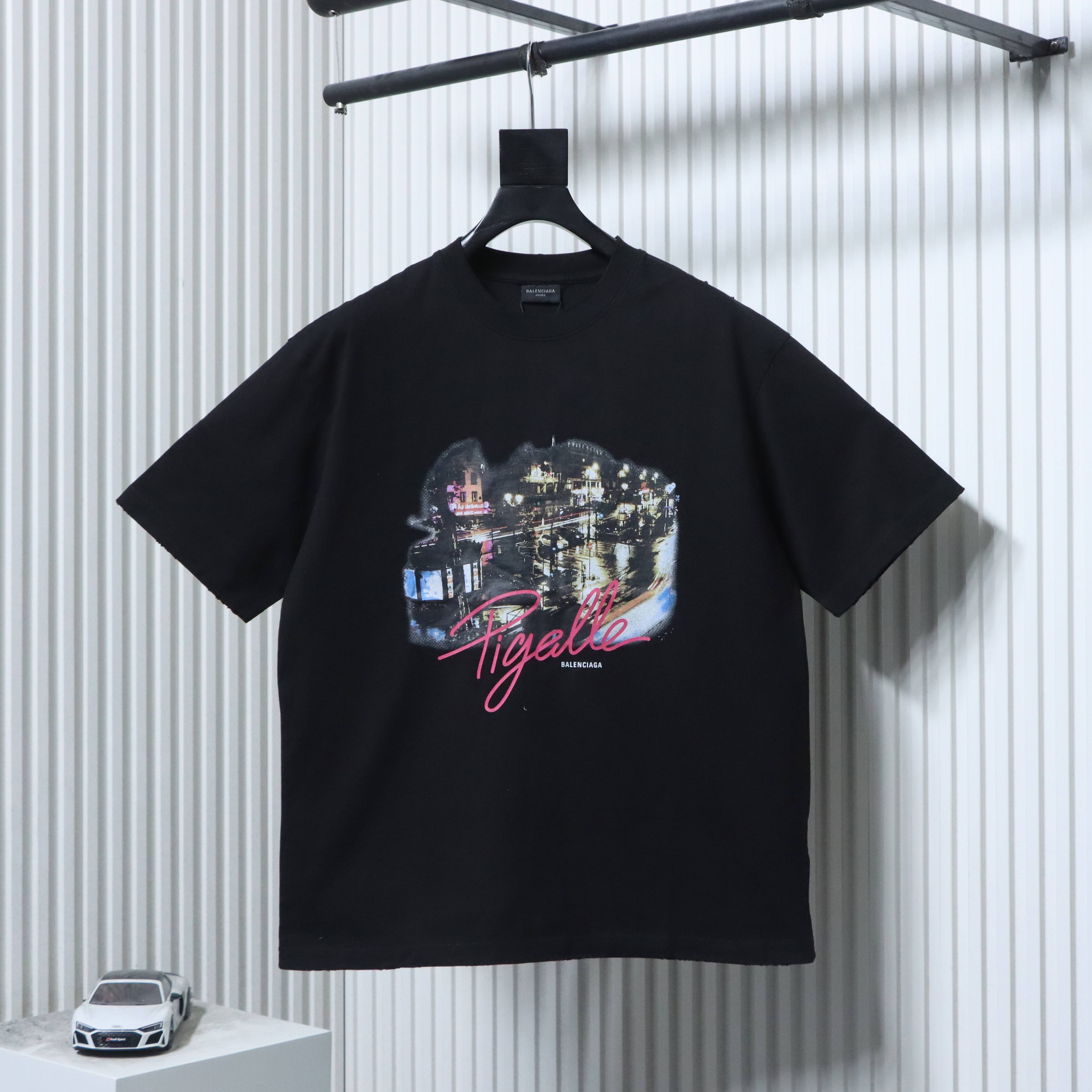 Balenciaga 25ss Pigelle Night View Limited Hole T-Shirt YL Black