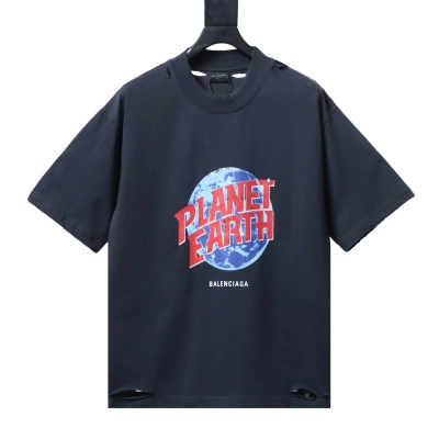 Balenciaga Earth Print Ripped T-Shirt YL Black/Grey 01